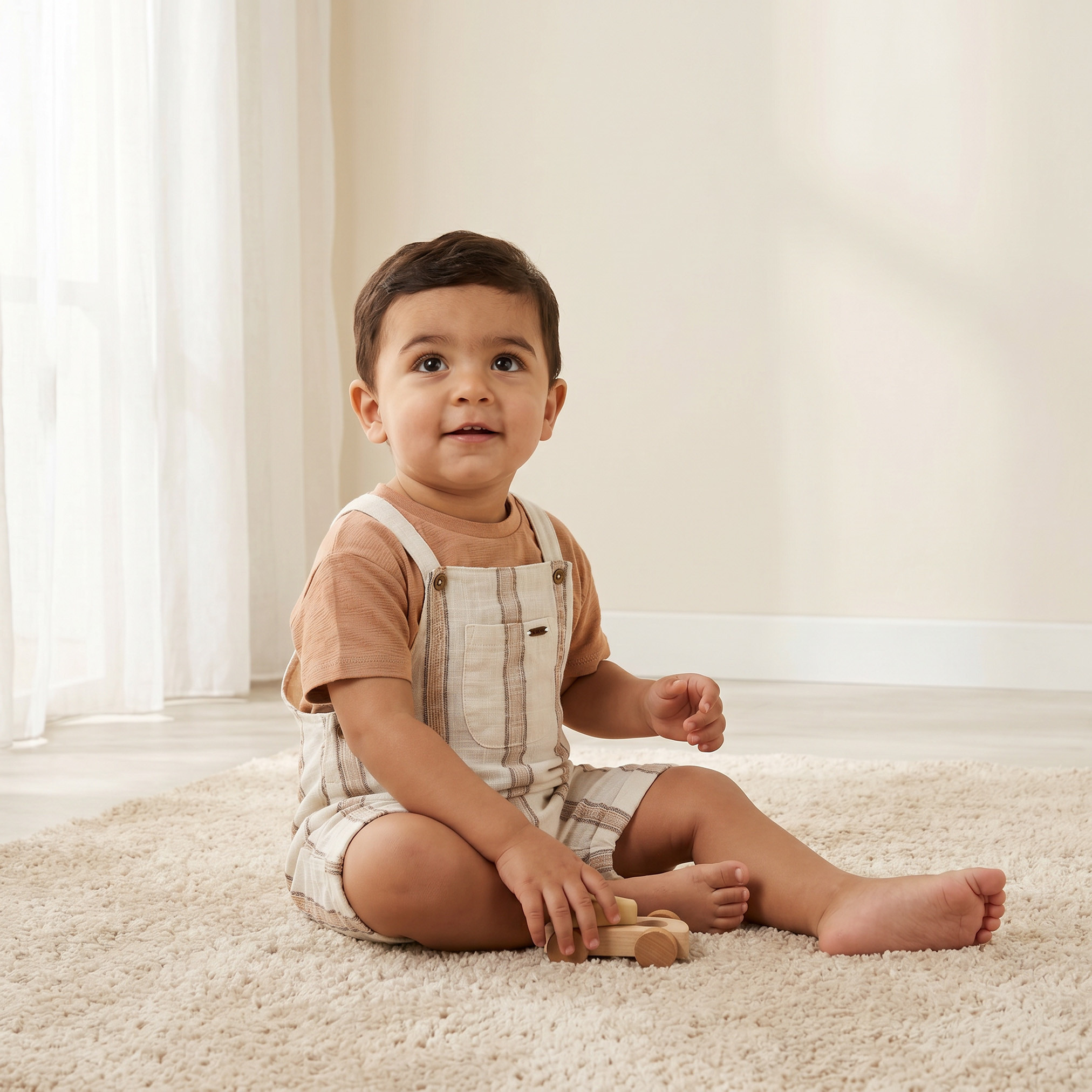 طقم دنغري مخطط وتيشيرت بأكمام قصيرة وياقة ضيقة من جيجلز-baby-boys-clothing-setsandcoords-image-1