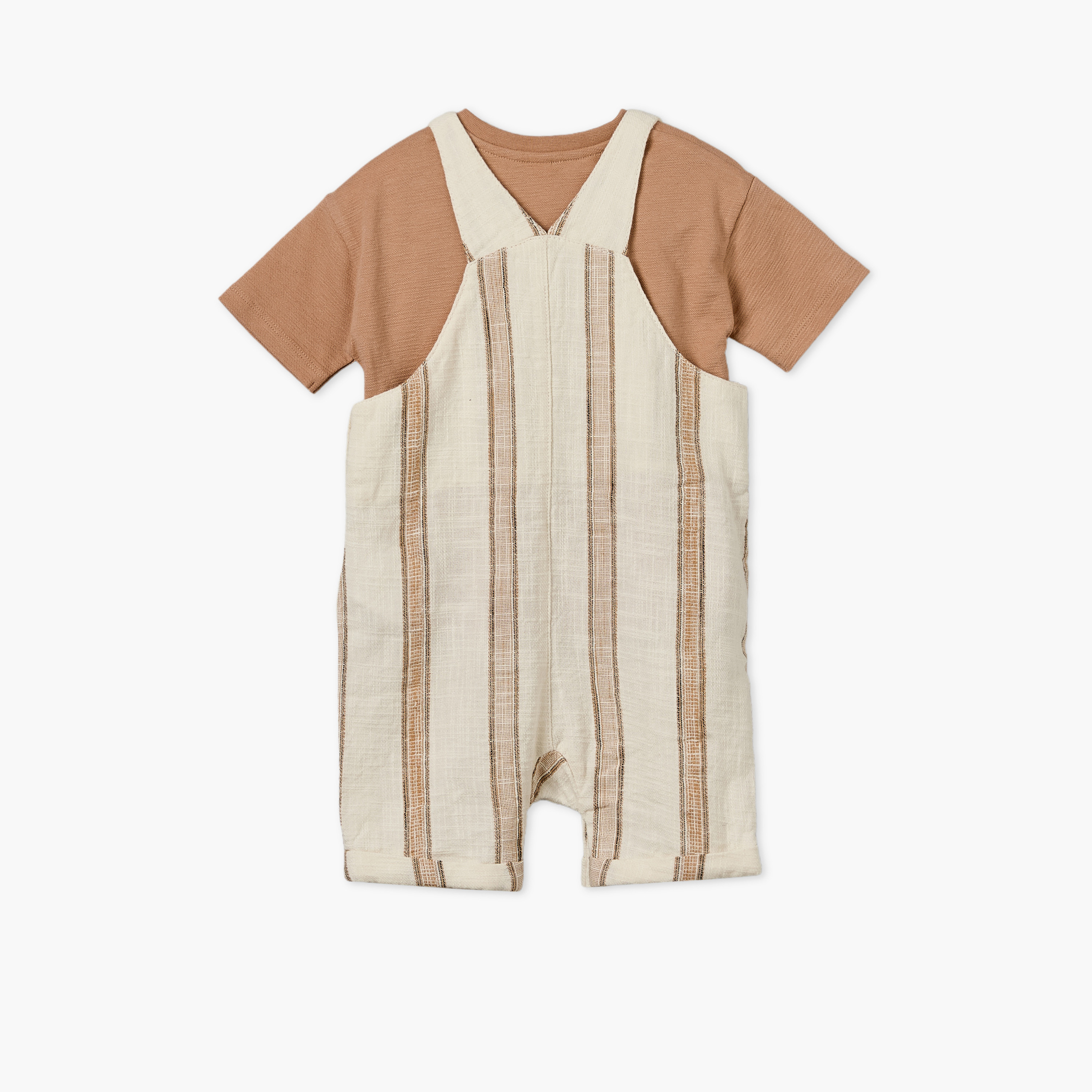 طقم دنغري مخطط وتيشيرت بأكمام قصيرة وياقة ضيقة من جيجلز-baby-boys-clothing-setsandcoords-image-3