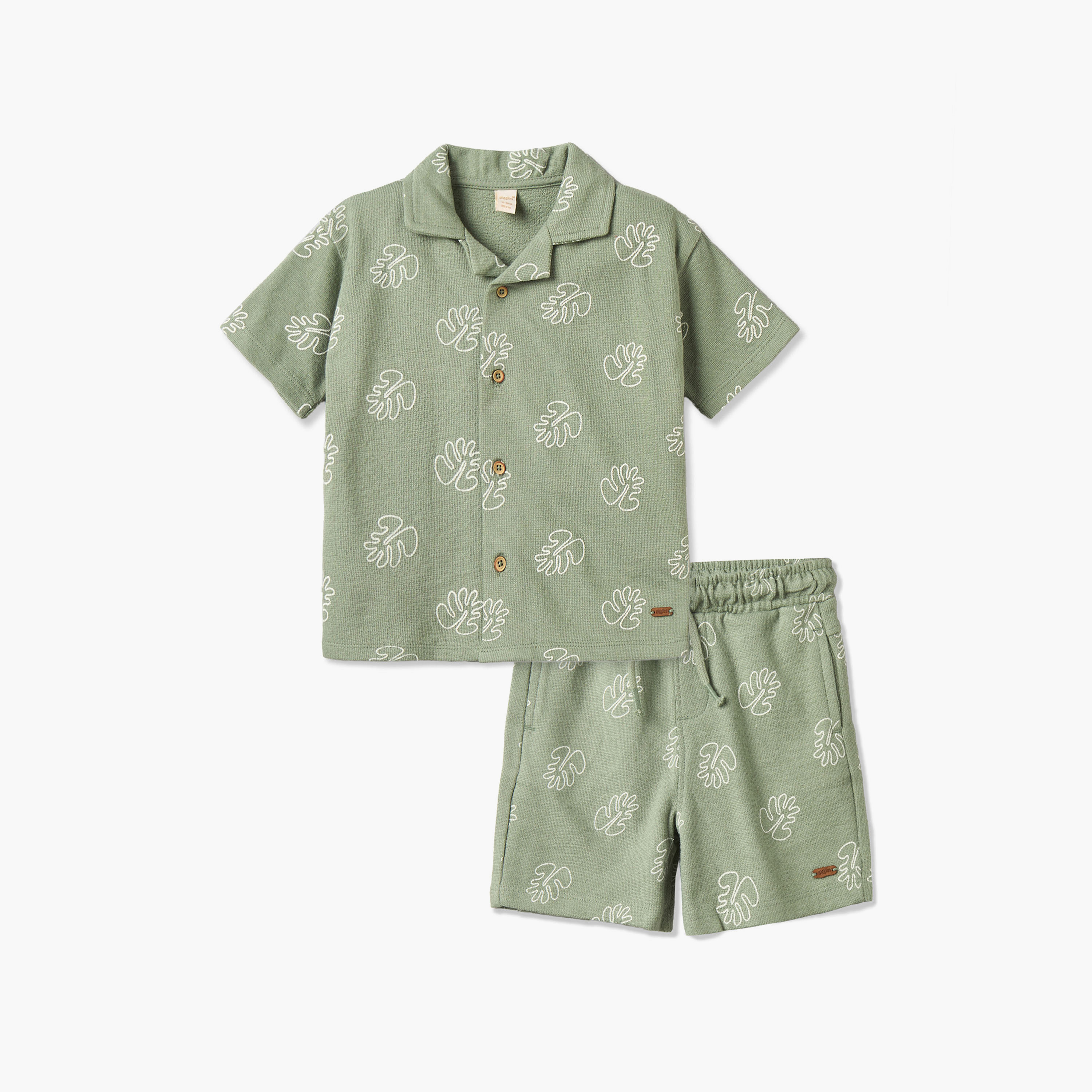 Giggles Camp Collar Short Sleeves Shirt and Shorts Set with Leaf Print-baby-boys-clothing-setsandcoords-image-2