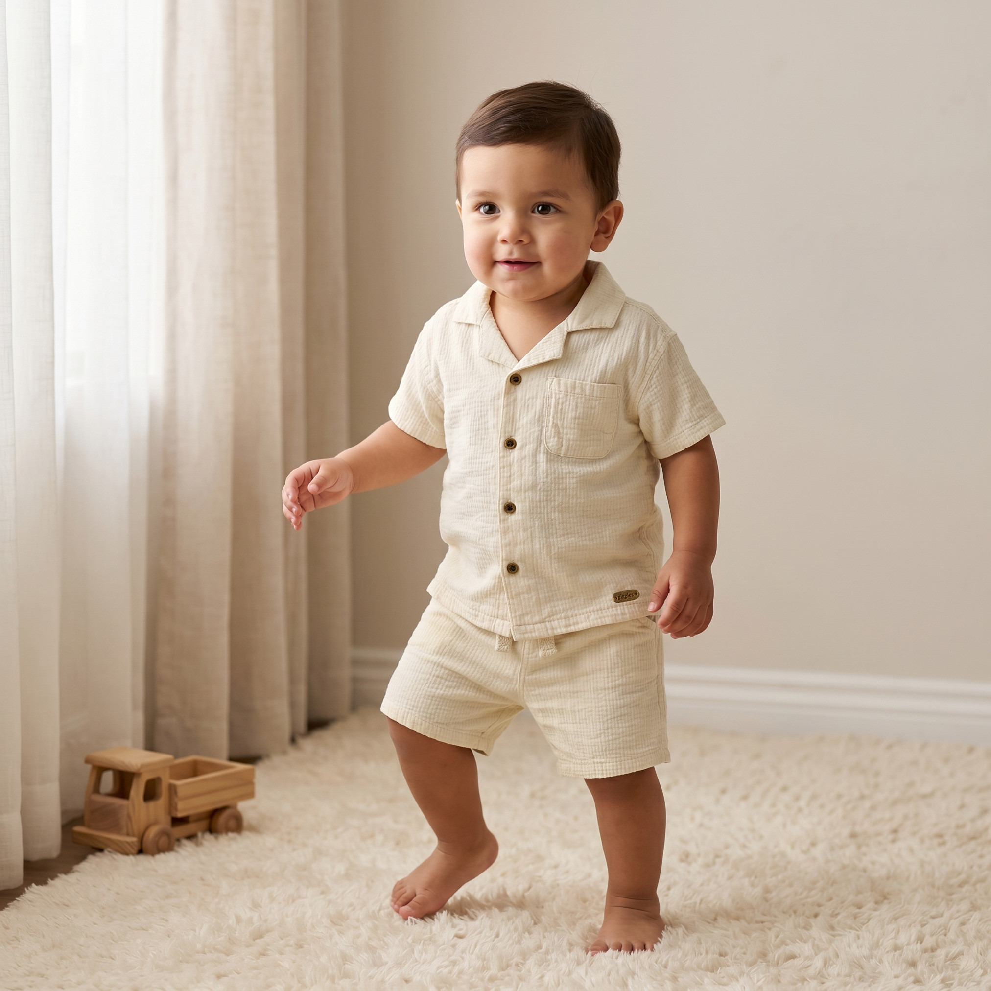 طقم قميص بياقة وأكمام قصيرة وجيب على الصدر وشورت من جيجلز-baby-boys-clothing-setsandcoords-image-1