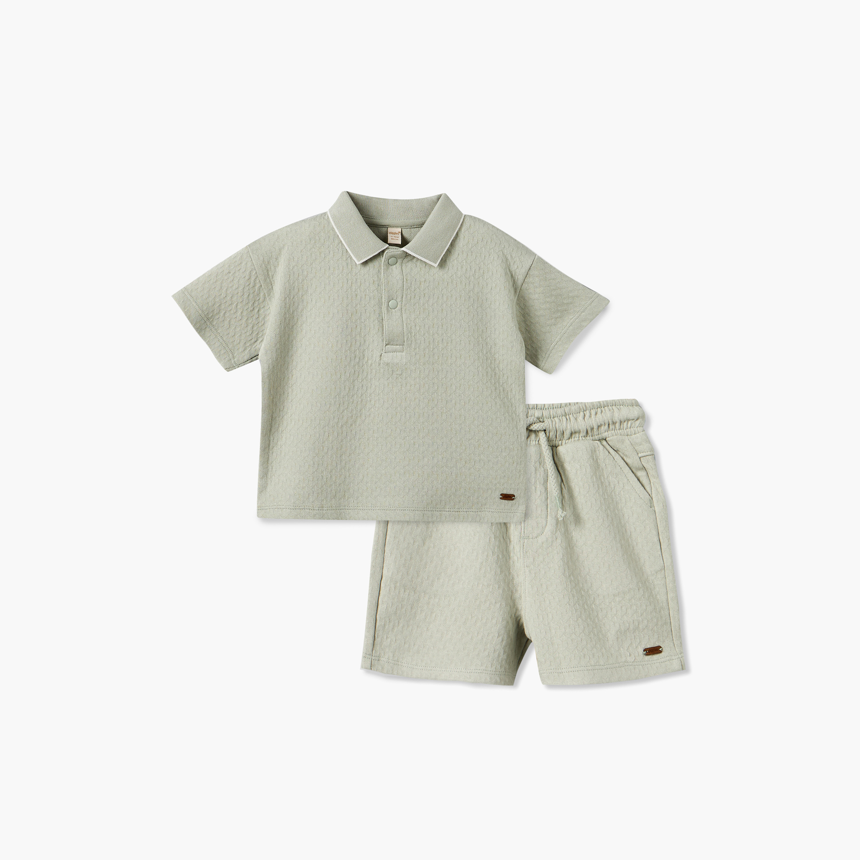 Giggles Collared Short Sleeves T-shirt and Shorts Set with Textured Design-baby-boys-clothing-setsandcoords-image-1