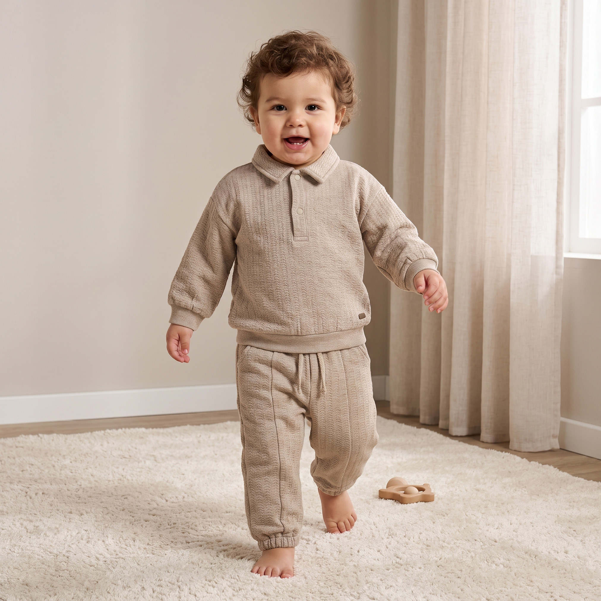 Giggles Collared Long Sleeves Sweatshirt and Joggers Set with Half Button Placket-baby-boys-clothing-setsandcoords-image-1
