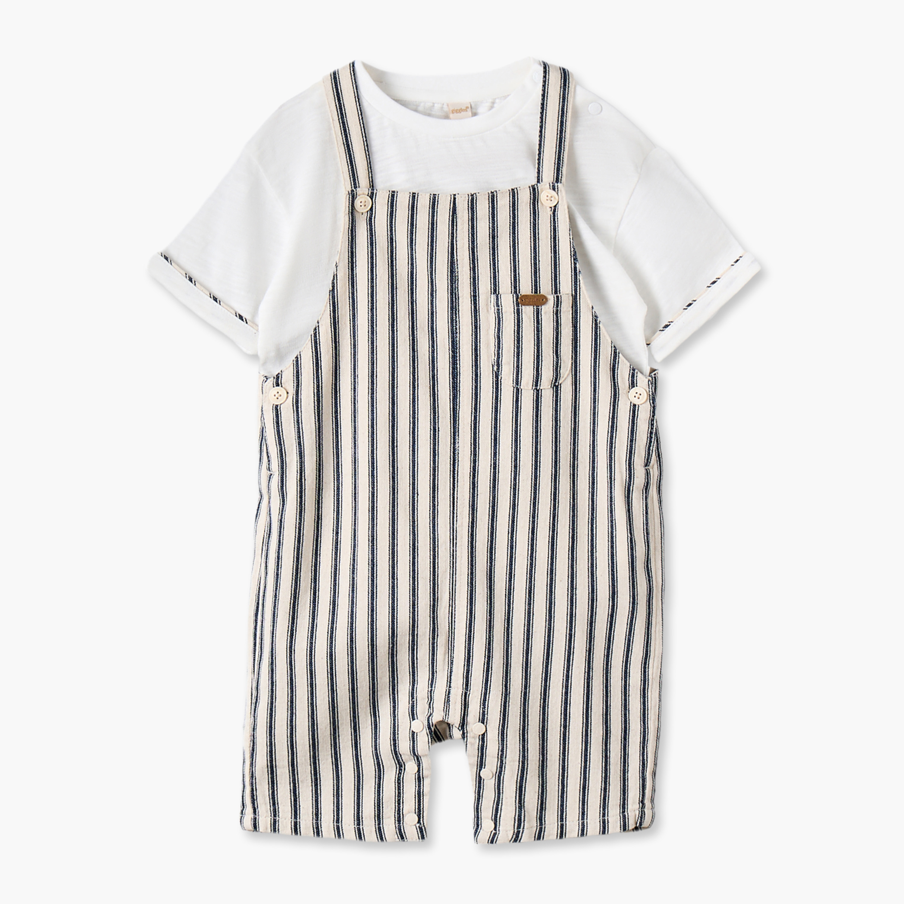 Giggles Crew Neck Short Sleeves T-shirt and Dungarees Set with Stripes-baby-boys-clothing-setsandcoords-image-2