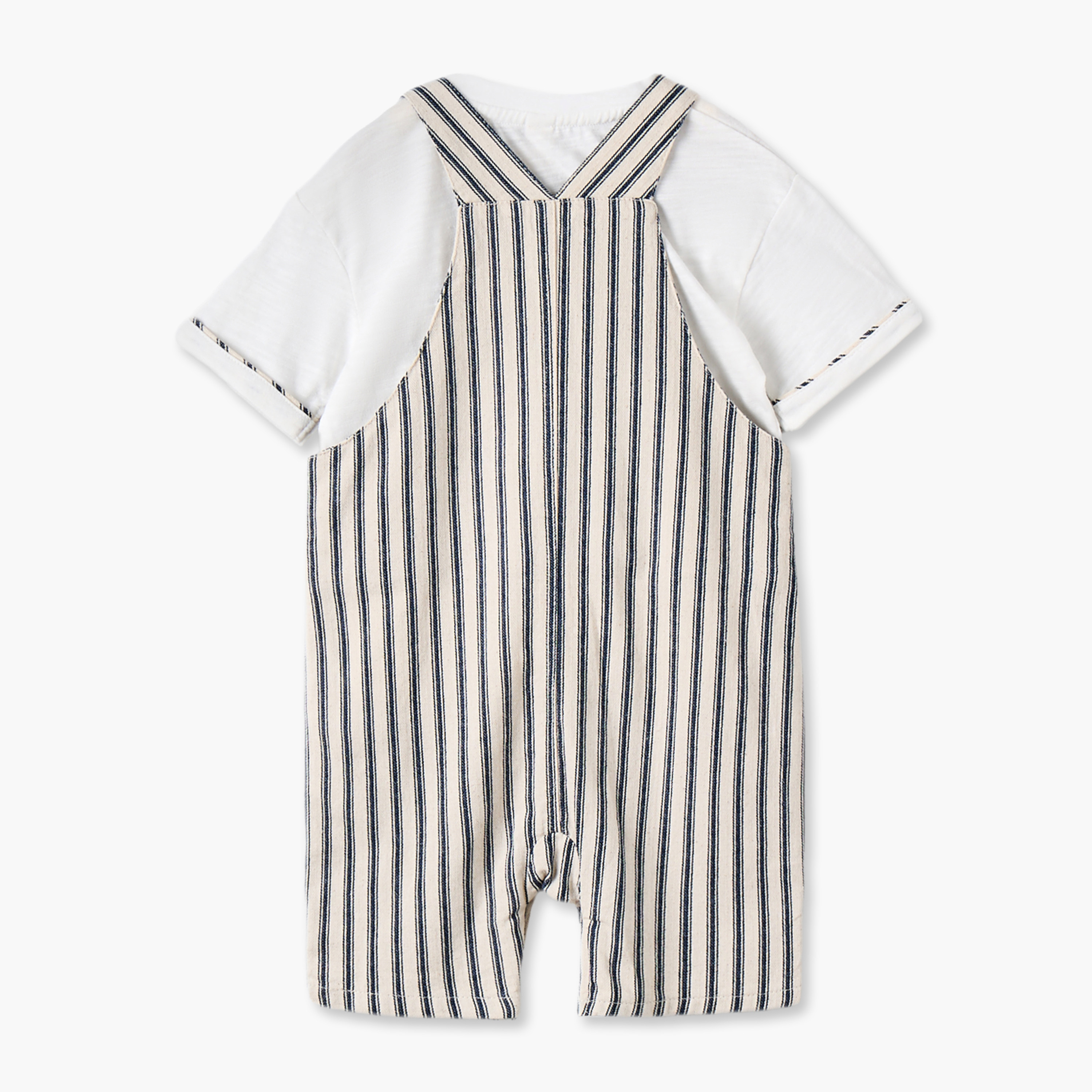 Giggles Crew Neck Short Sleeves T-shirt and Dungarees Set with Stripes-baby-boys-clothing-setsandcoords-image-3
