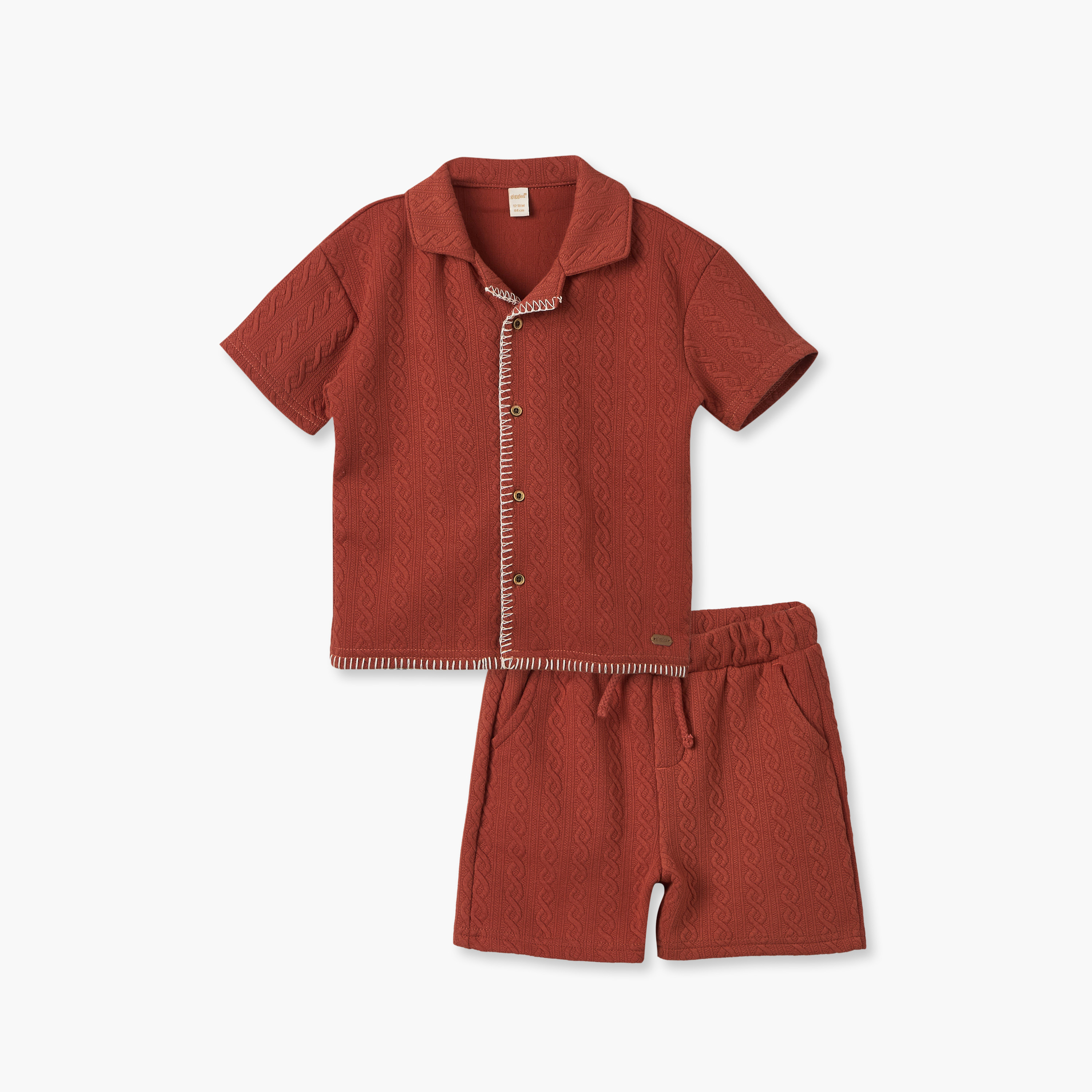 Giggles Collared Short Sleeves Shirt and Shorts Set with Cable Knit-baby-boys-clothing-setsandcoords-image-2