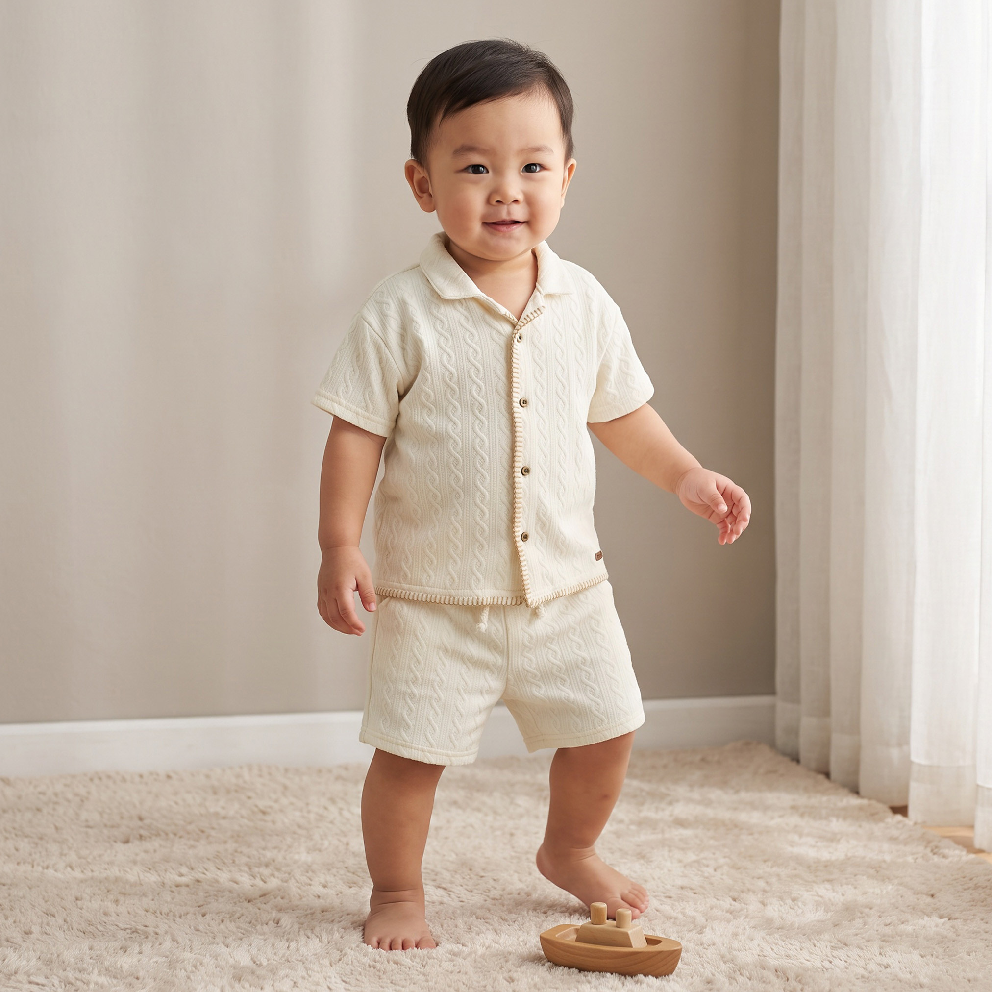 Giggles Collared Short Sleeves Shirt and Shorts Set with Texture Design-baby-boys-clothing-setsandcoords-image-1