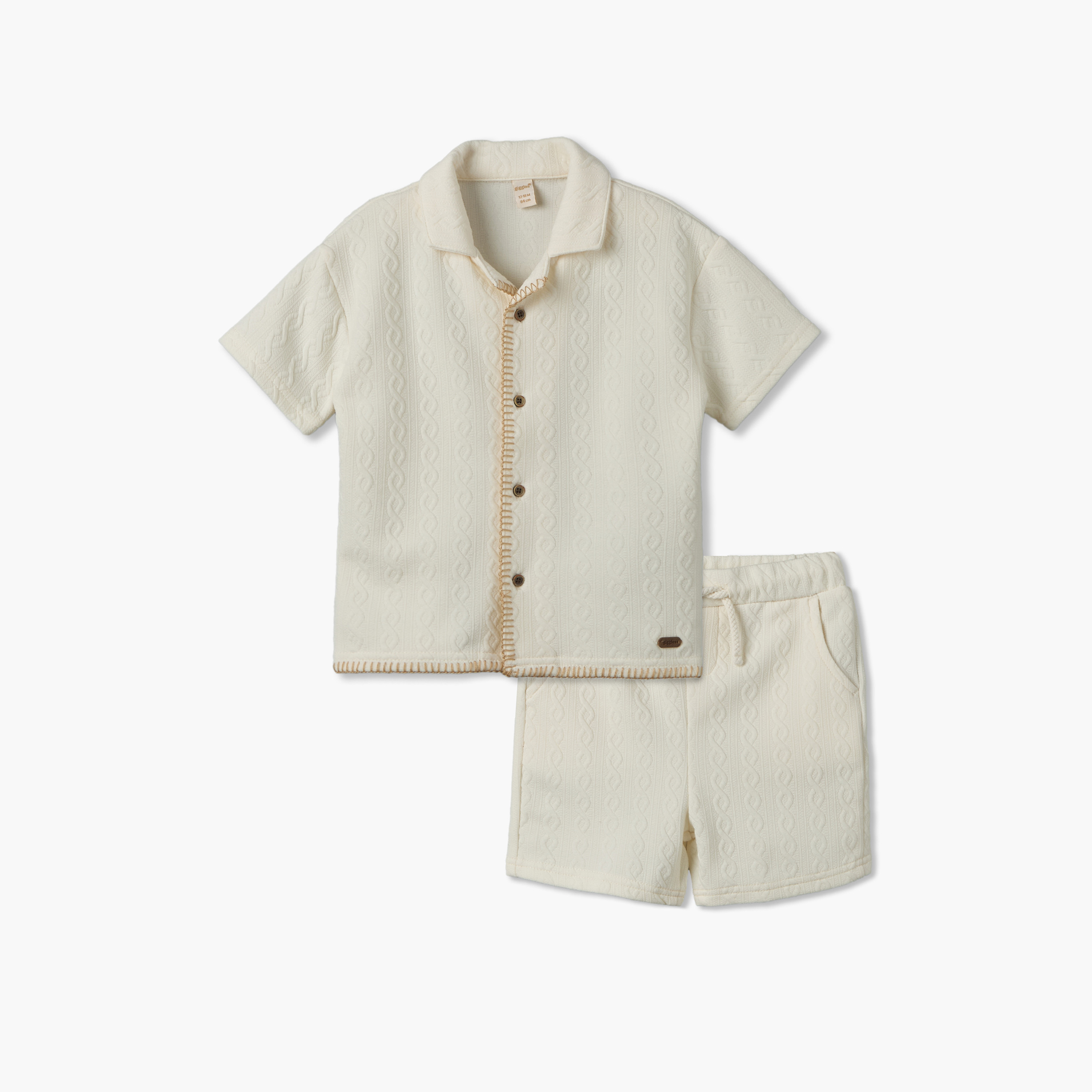 Giggles Collared Short Sleeves Shirt and Shorts Set with Texture Design-baby-boys-clothing-setsandcoords-image-2