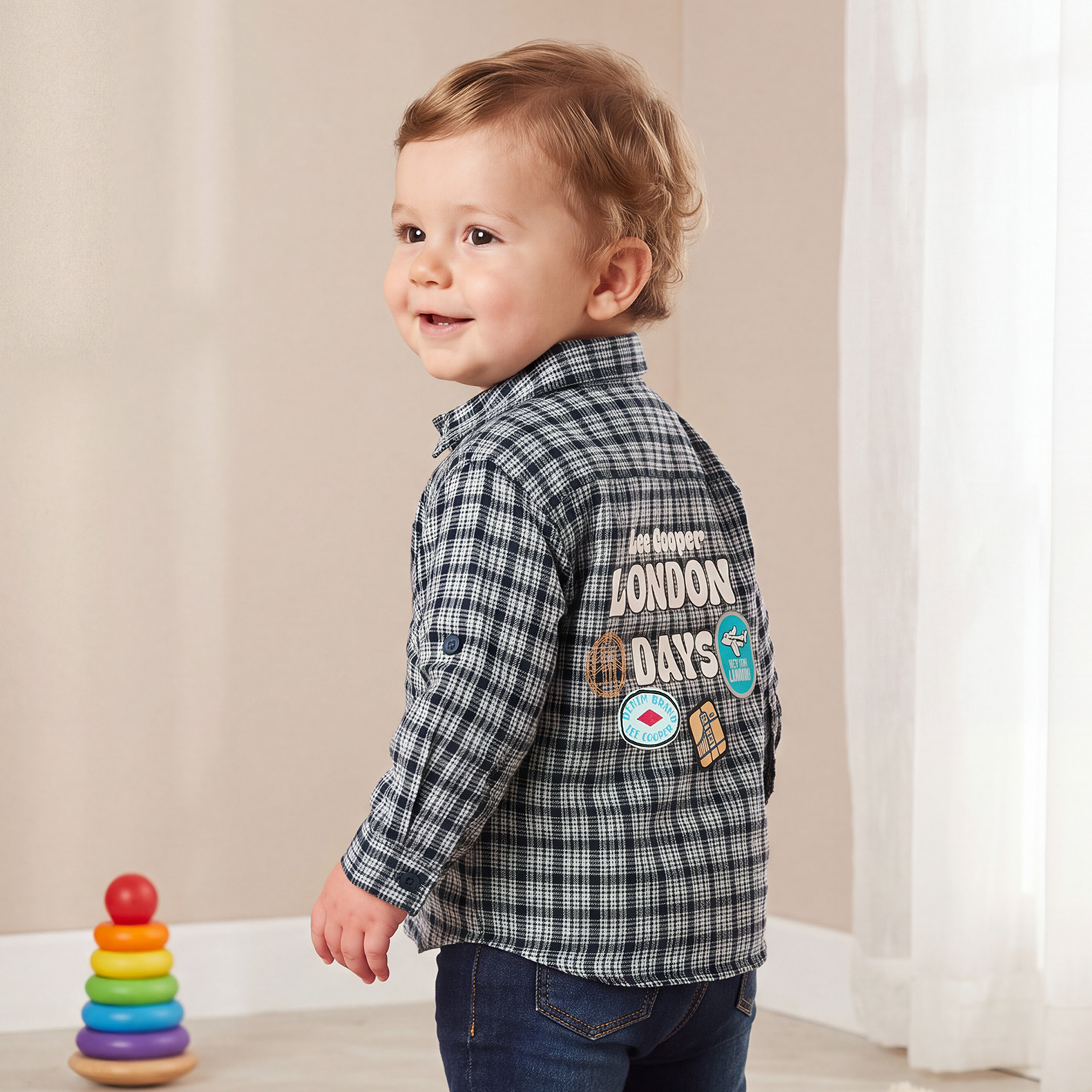 قميص بياقة عادية بأكمام طويلة وطبعات مربعات من لي كوبر-baby-boys-clothing-shirts-image-1