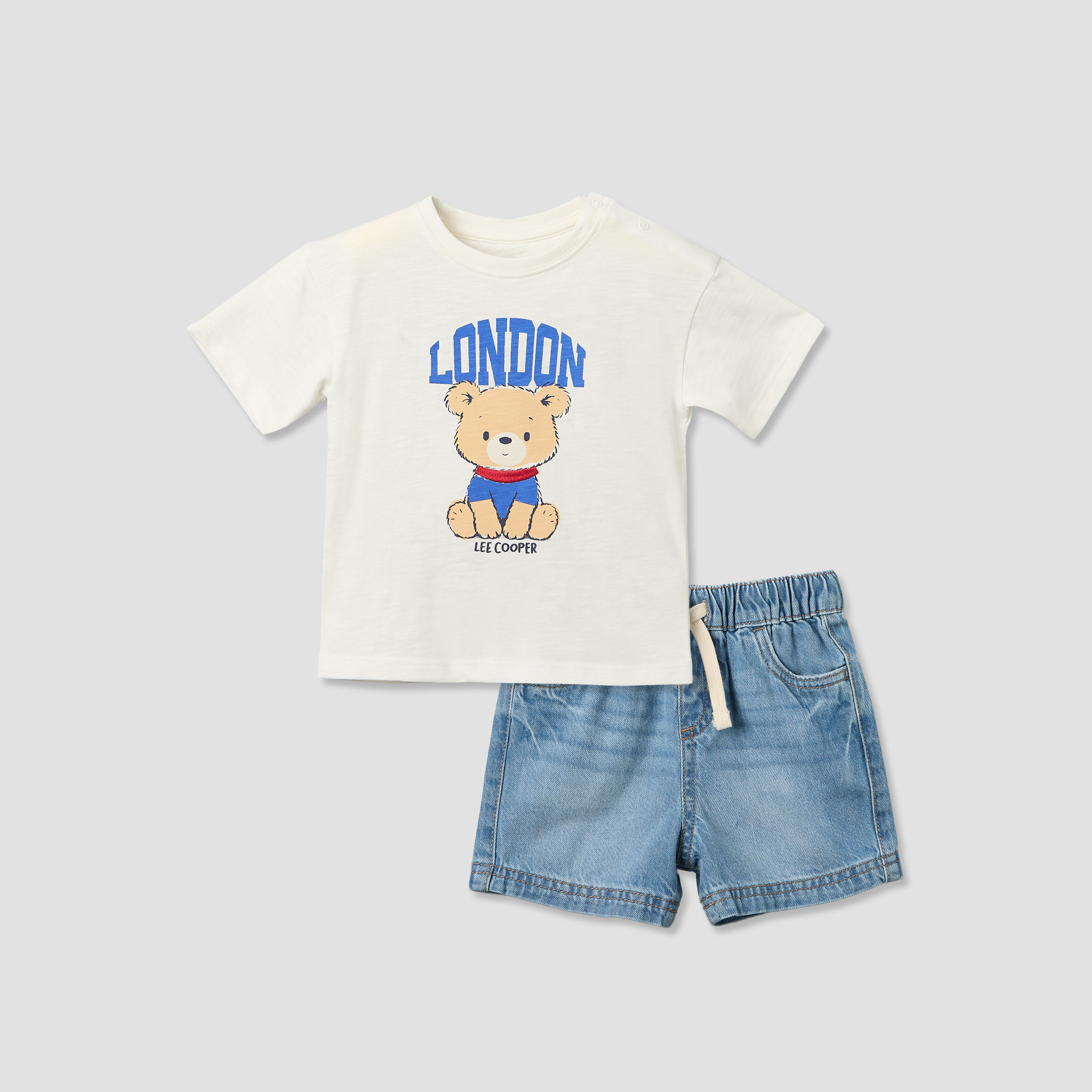 طقم تيشرت قطن بياقة مستديرة وأكمام قصيرة وشورت جينز بطبعات من لي كوبر-baby-boys-clothing-setsandcoords-image-2