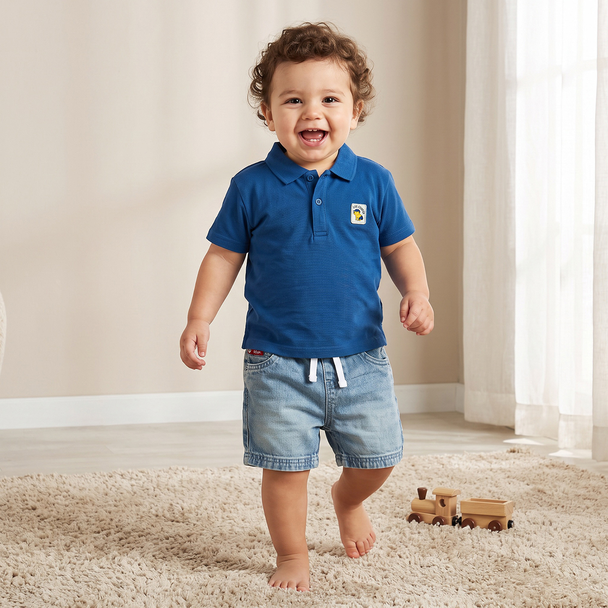 Lee Cooper Collared Short Sleeves Polo T-shirt and Denim Shorts Set with Applique-baby-boys-clothing-setsandcoords-image-1