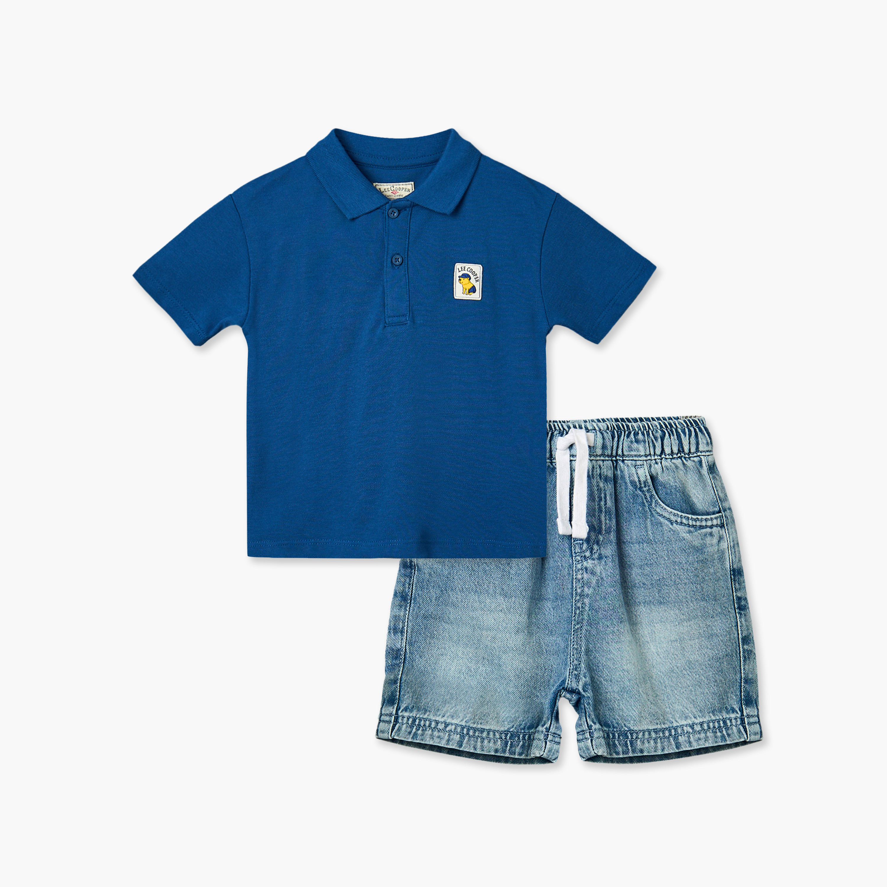Lee Cooper Collared Short Sleeves Polo T-shirt and Denim Shorts Set with Applique-baby-boys-clothing-setsandcoords-image-2