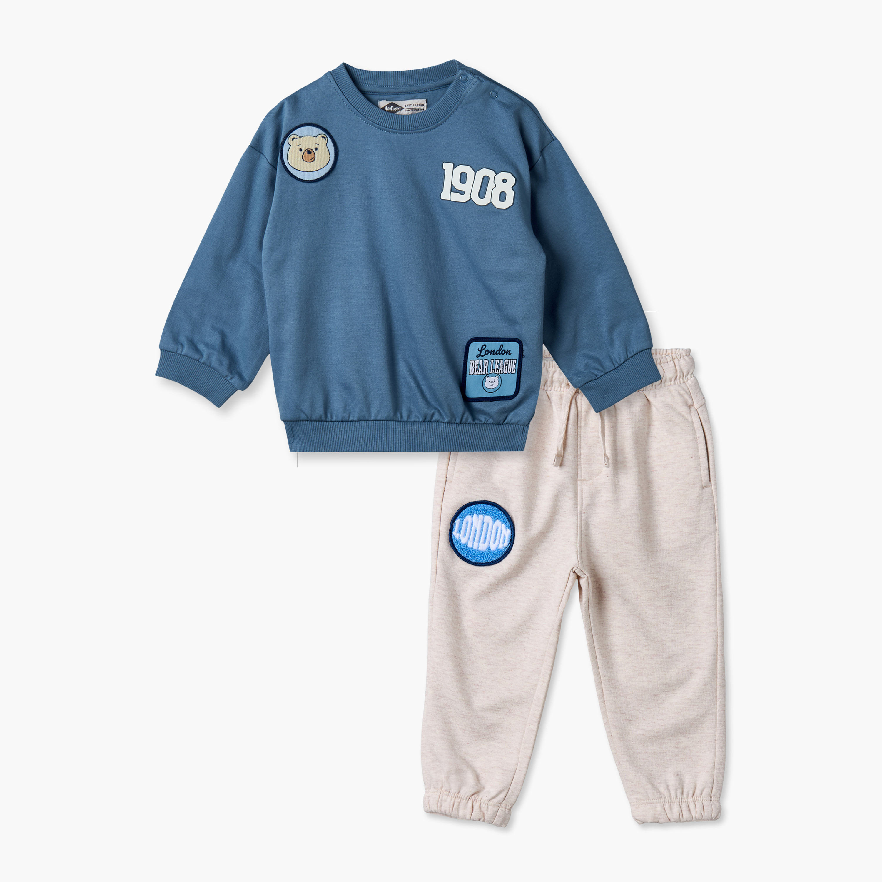Lee Cooper Crew Neck Long Sleeves Sweatshirt and Joggers Set with Bear Applique-baby-boys-clothing-winterwear-setsandcoords-image-1