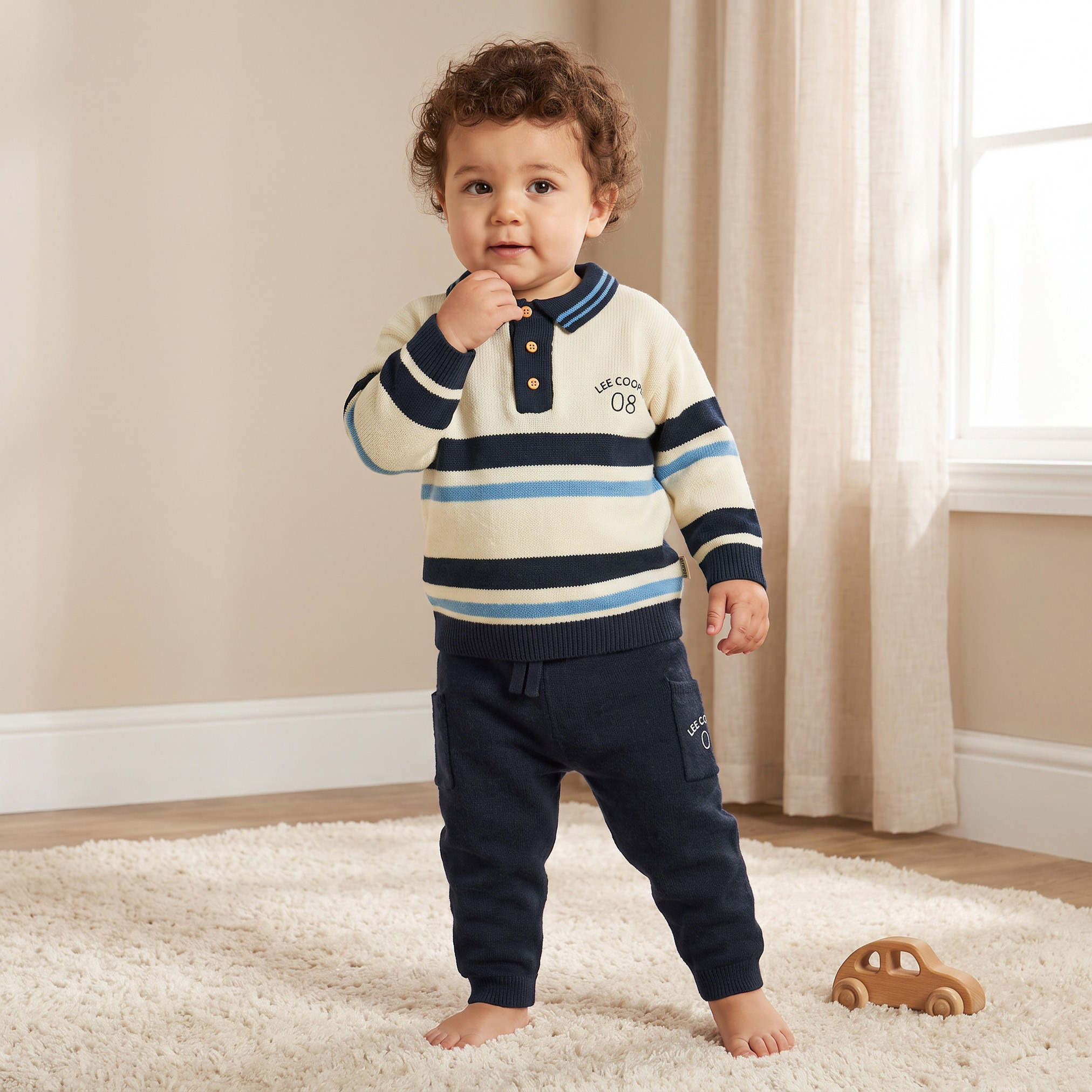 Lee Cooper Collared Long Sleeves Sweater and Joggers Set with Stripes-baby-boys-clothing-setsandcoords-image-1