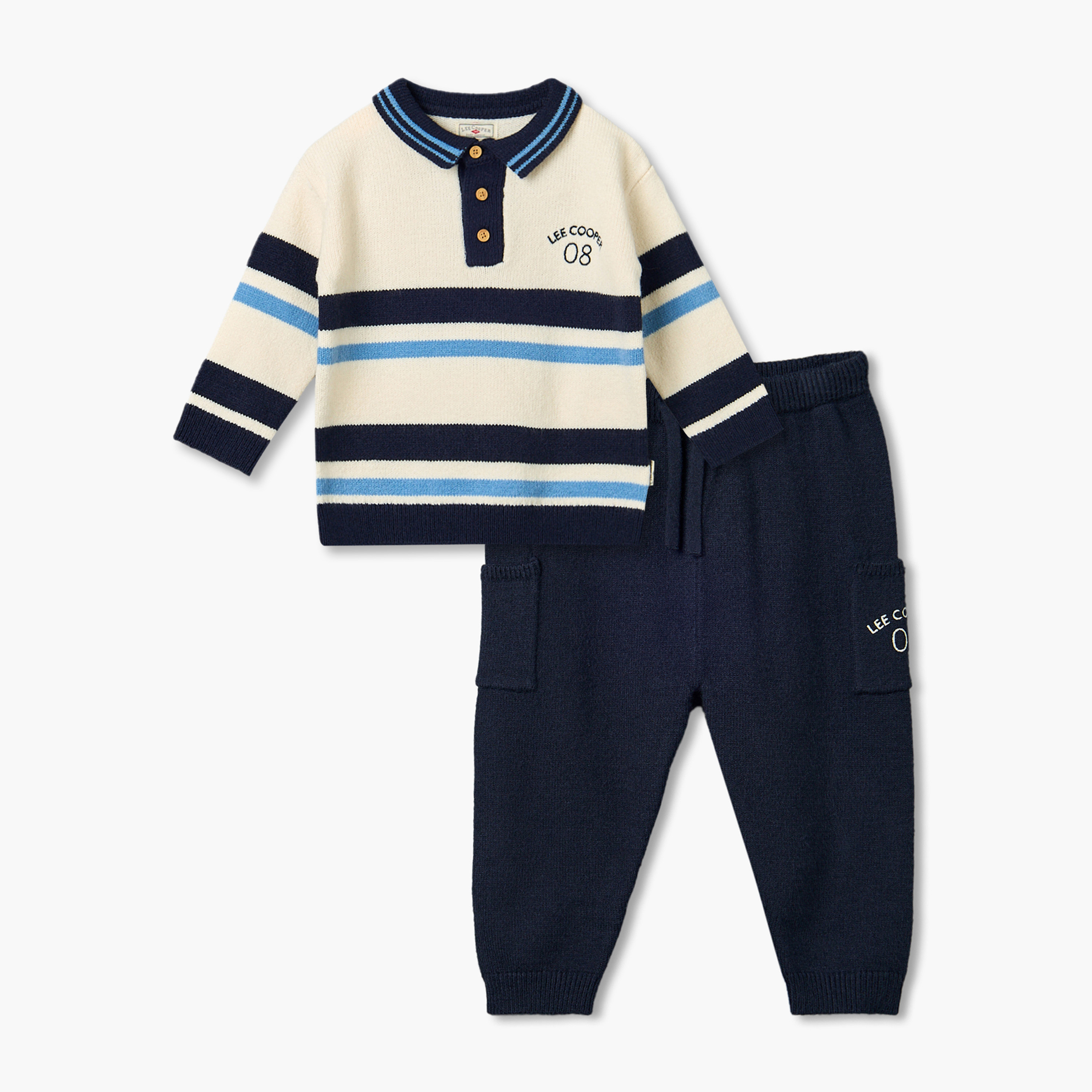 Lee Cooper Collared Long Sleeves Sweater and Joggers Set with Stripes-baby-boys-clothing-setsandcoords-image-2