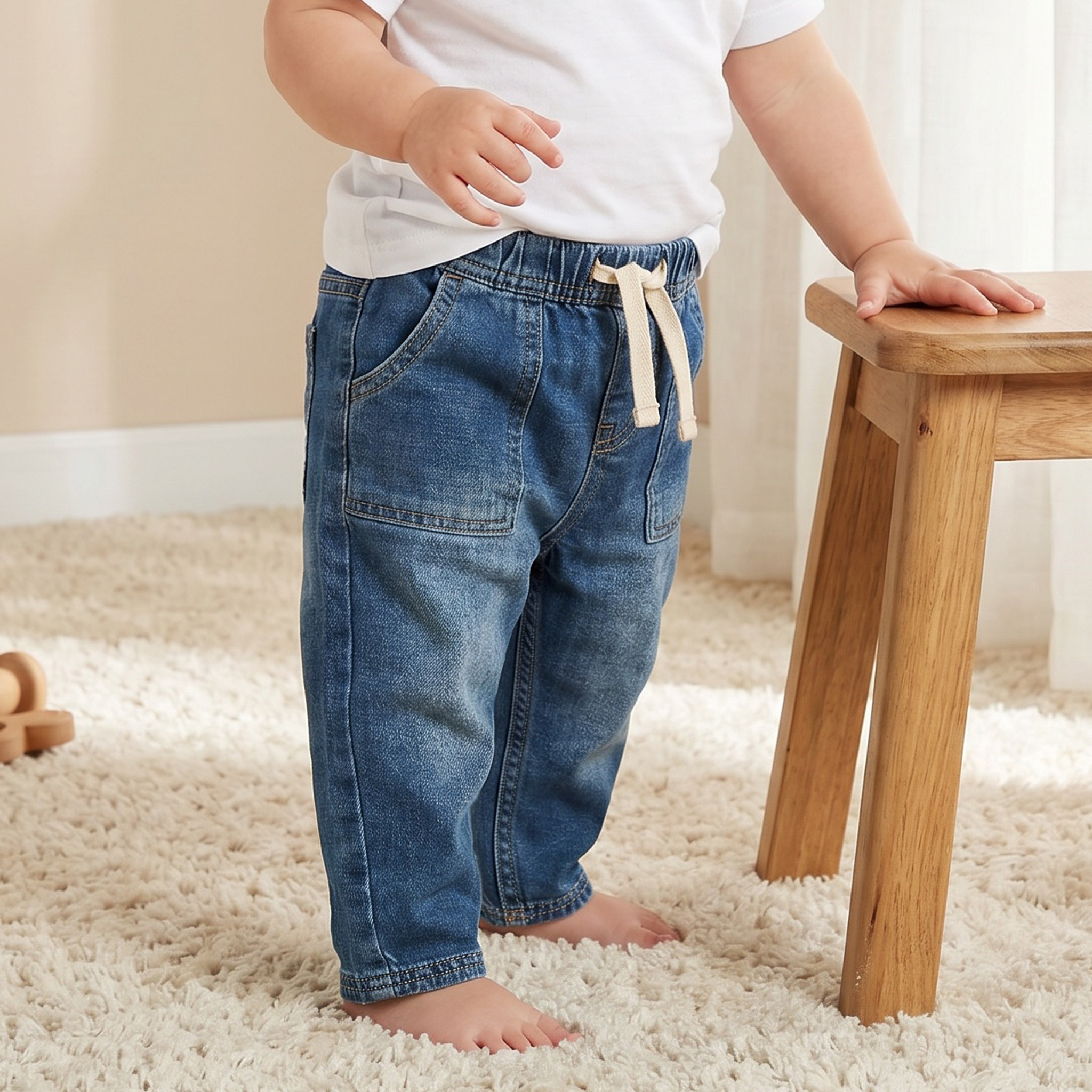 Lee Cooper Mid-Rise Jeans with Elasticated Drawstring-baby-boys-clothing-bottoms-jeans-image-1