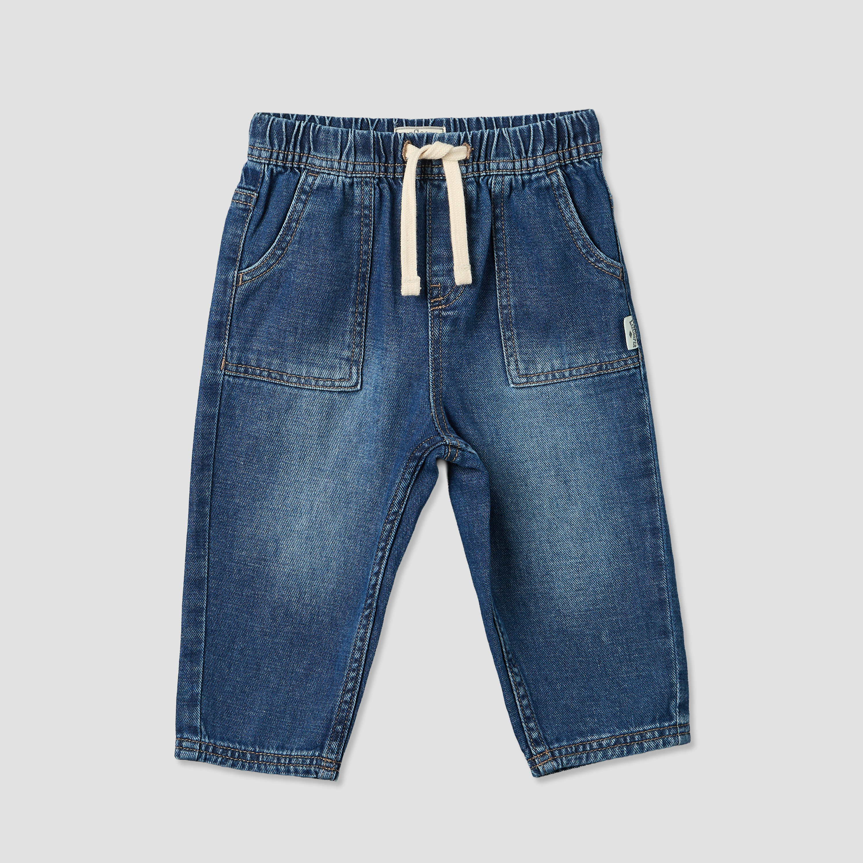 Lee Cooper Mid-Rise Jeans with Elasticated Drawstring-baby-boys-clothing-bottoms-jeans-image-2