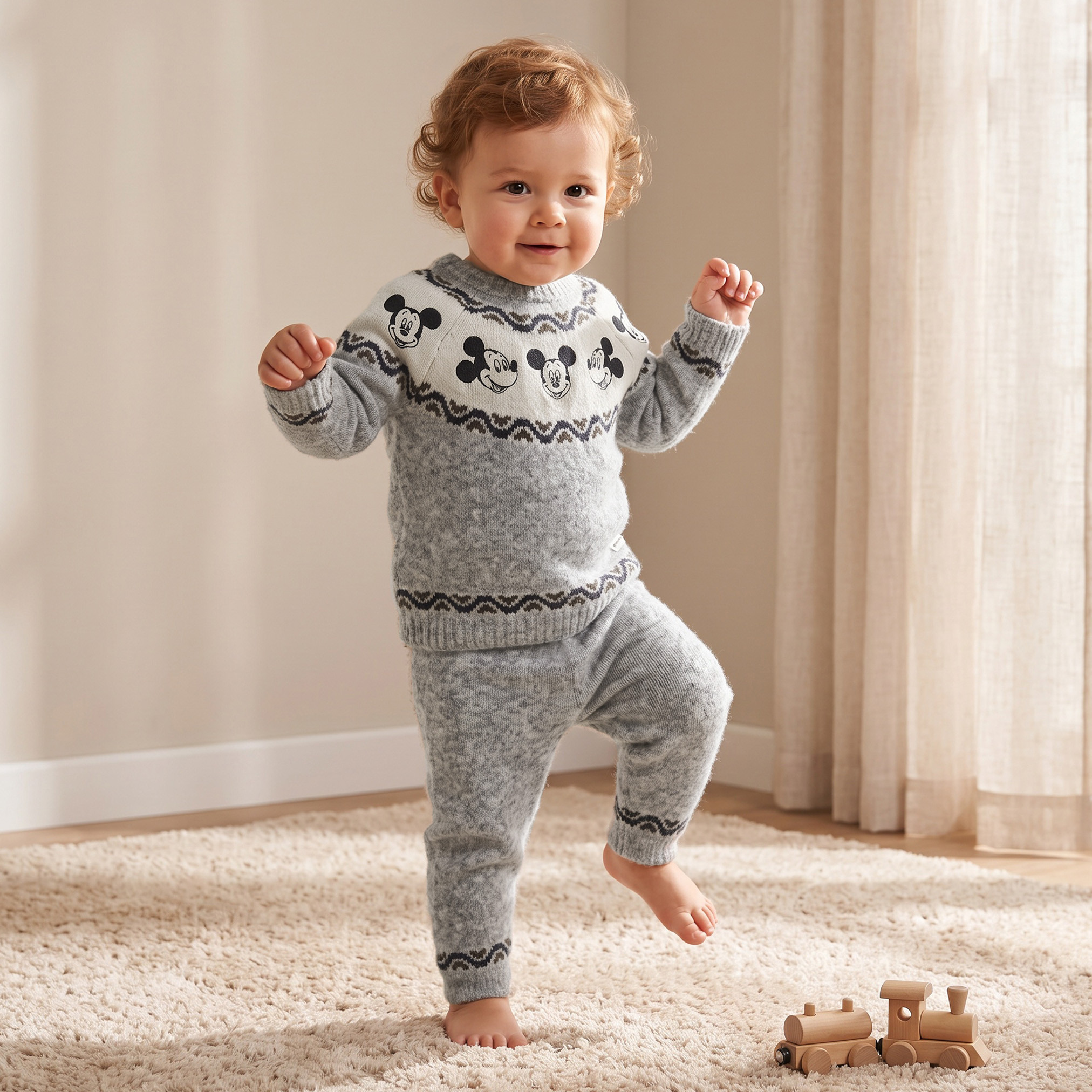 Disney Crew Neck Long Sleeves Jumper and Pants Set with Mickey Mouse Print-baby-boys-clothing-setsandcoords-image-1