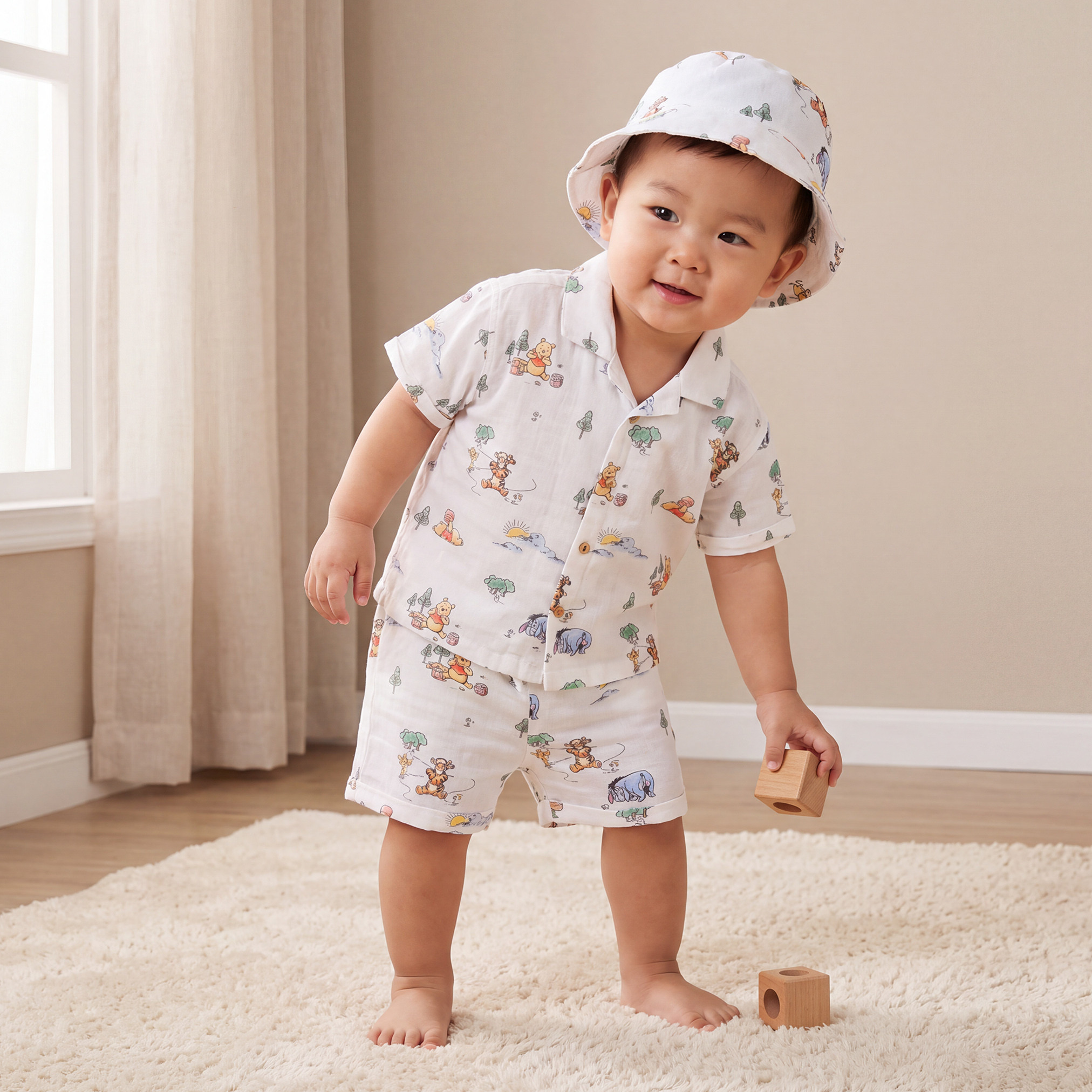 Disney Collared Short Sleeves Shirt and Shorts Set with Winnie the Pooh Print-baby-boys-clothing-setsandcoords-image-1