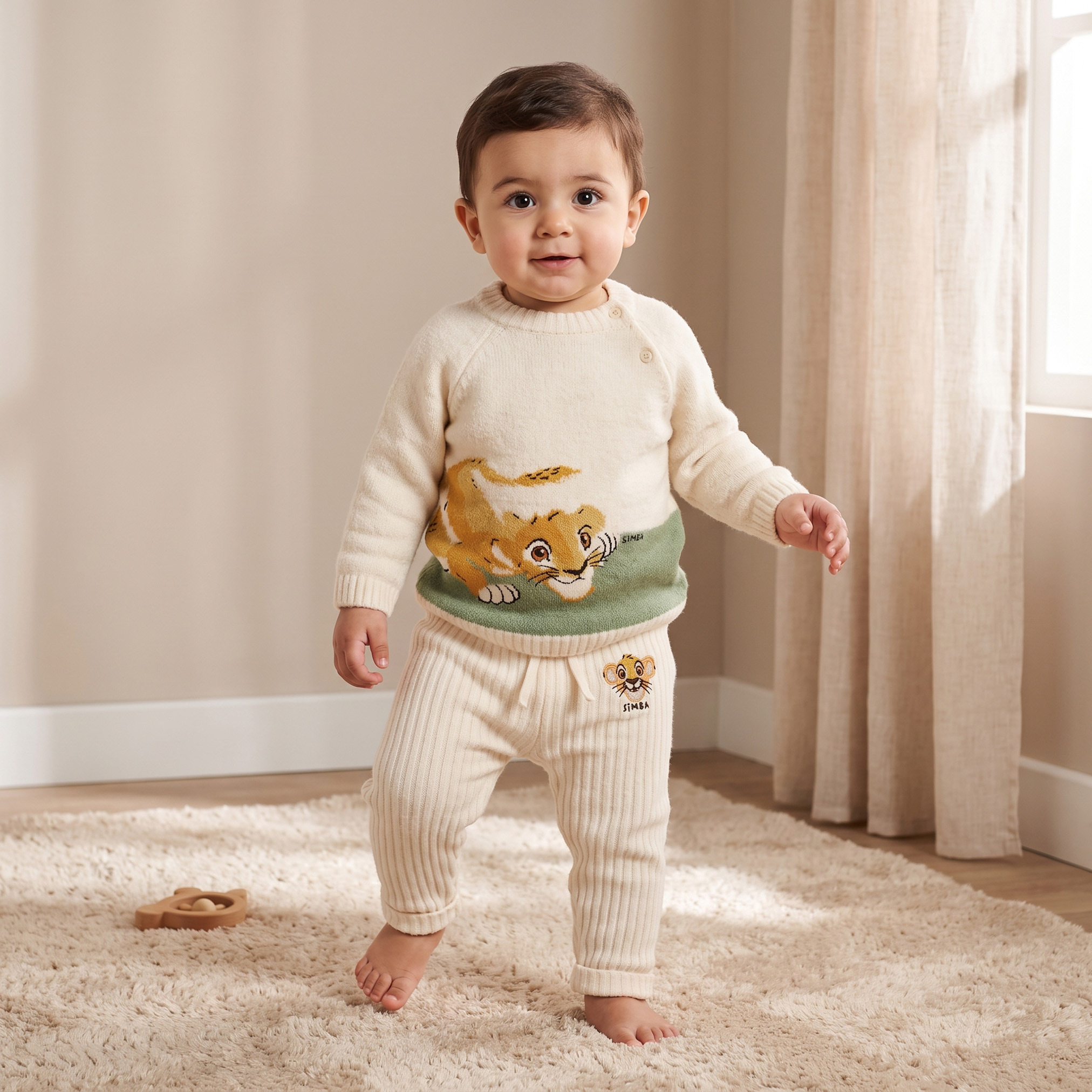 طقم بيجاما قطن بياقة ضيقة وأكمام طويلة بطبعات سيمبا من جيجلز-baby-boys-clothing-setsandcoords-image-1