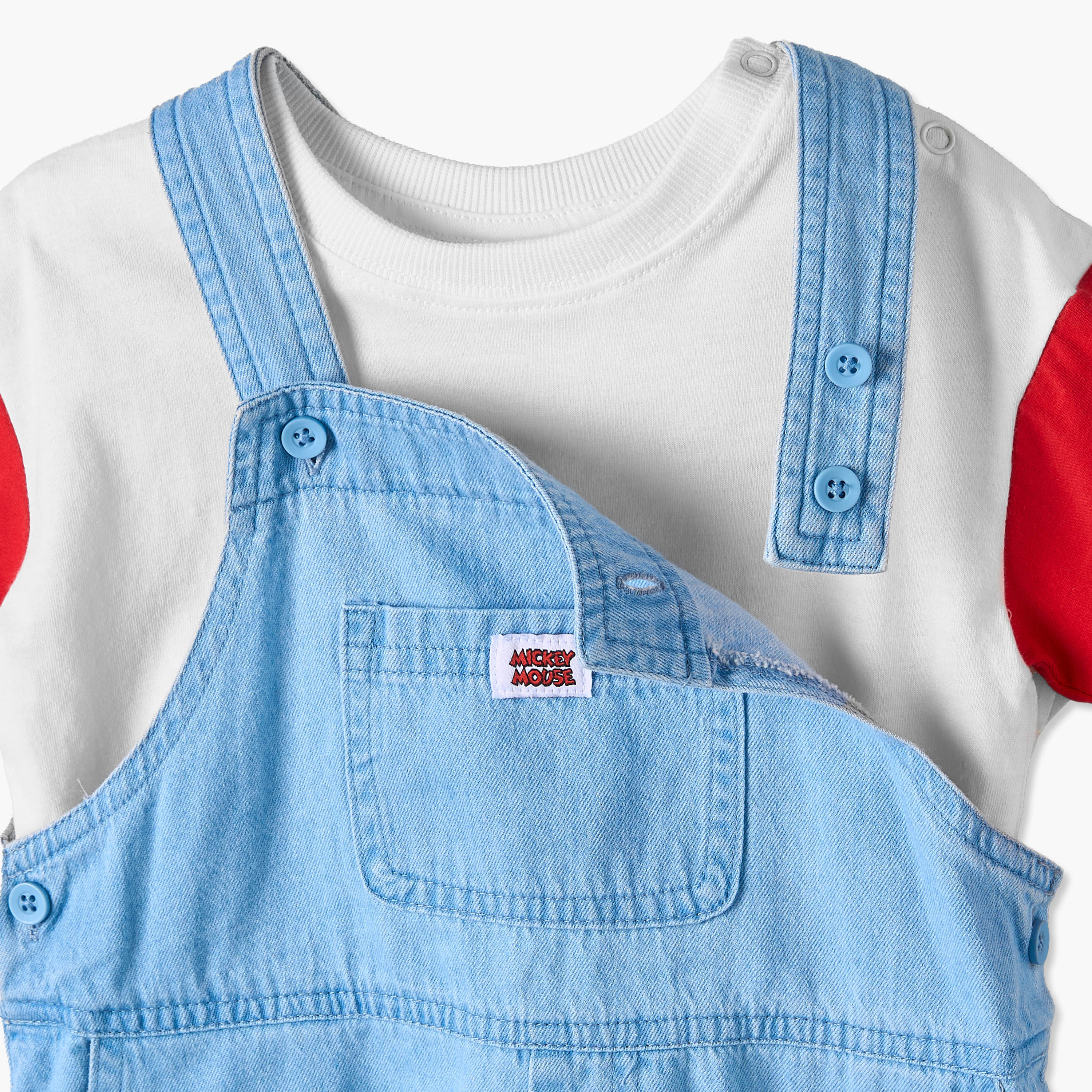 طقم تيشيرن برقبة ضيقة وأكمام قصيرة مع دنغري بطبعات ميكي ماوس من ديزني-baby-boys-clothing-setsandcoords-image-5