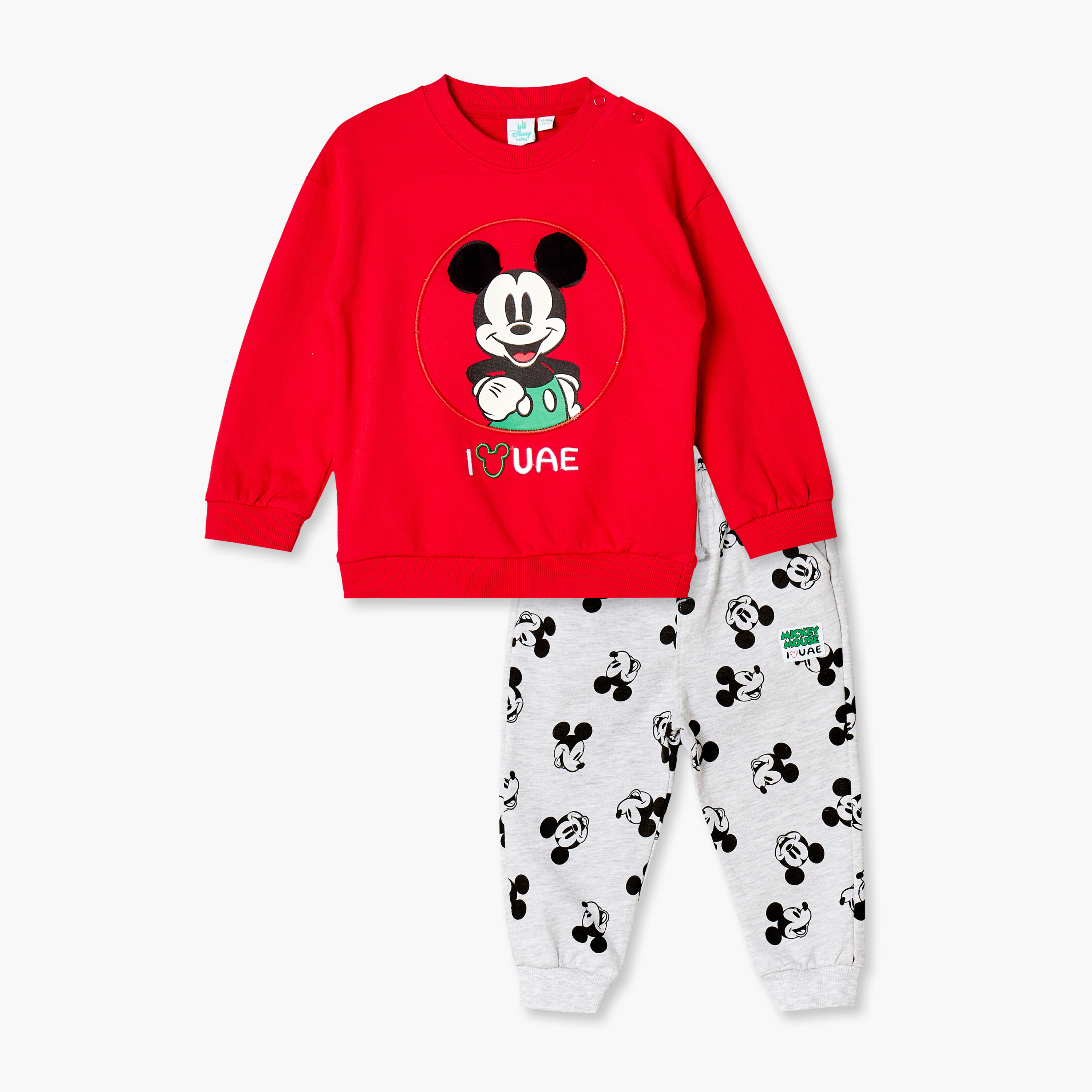 Crew Neck Long Sleeves Sweatshirt and Joggers Set with Mickey Mouse Print-baby-boys-clothing-winterwear-setsandcoords-image-1