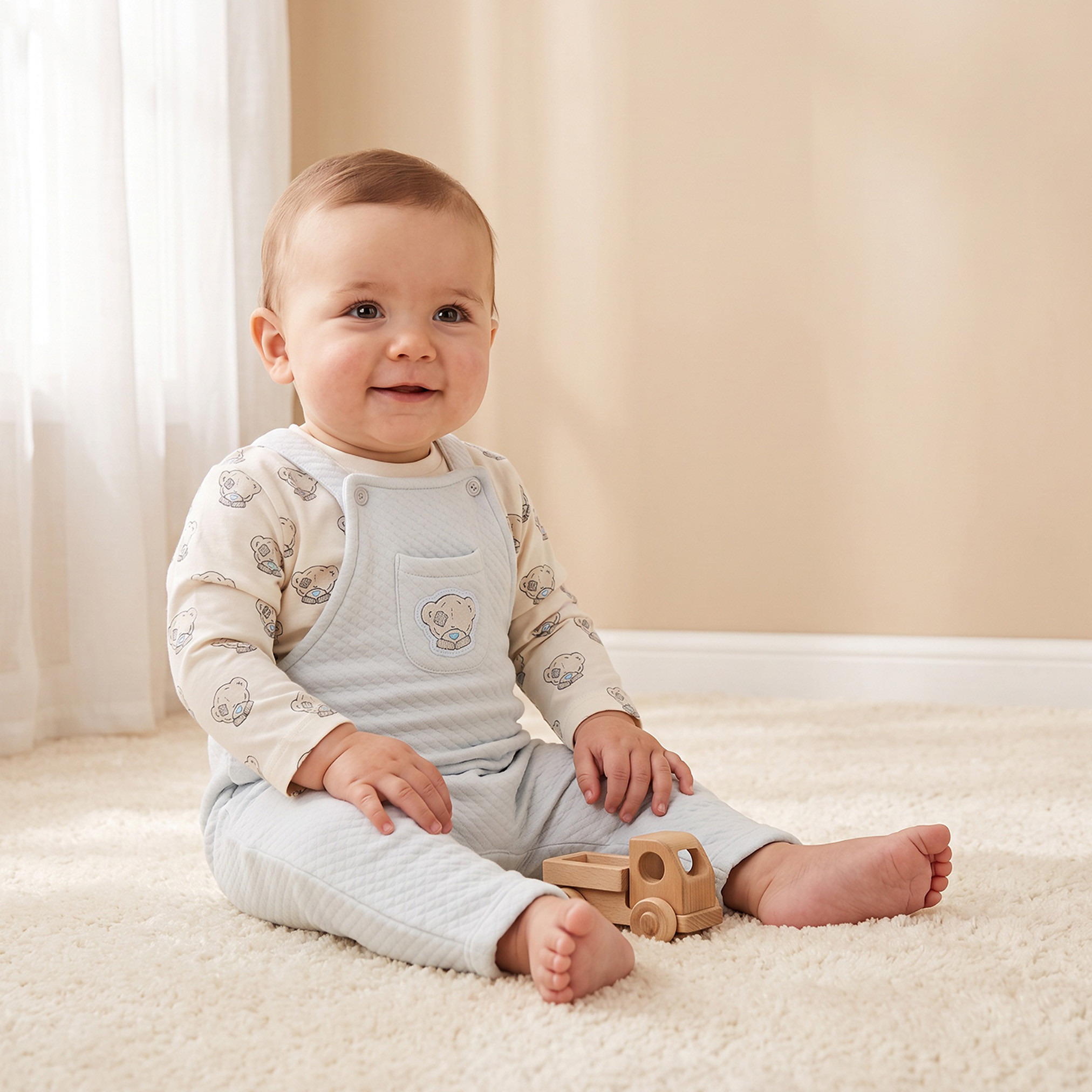 طقم تيشيرت بياقة مستديرة وأكمام طويلة ودنغري بطبعات الدب من كارت بلانش-baby-boys-clothing-setsandcoords-image-1