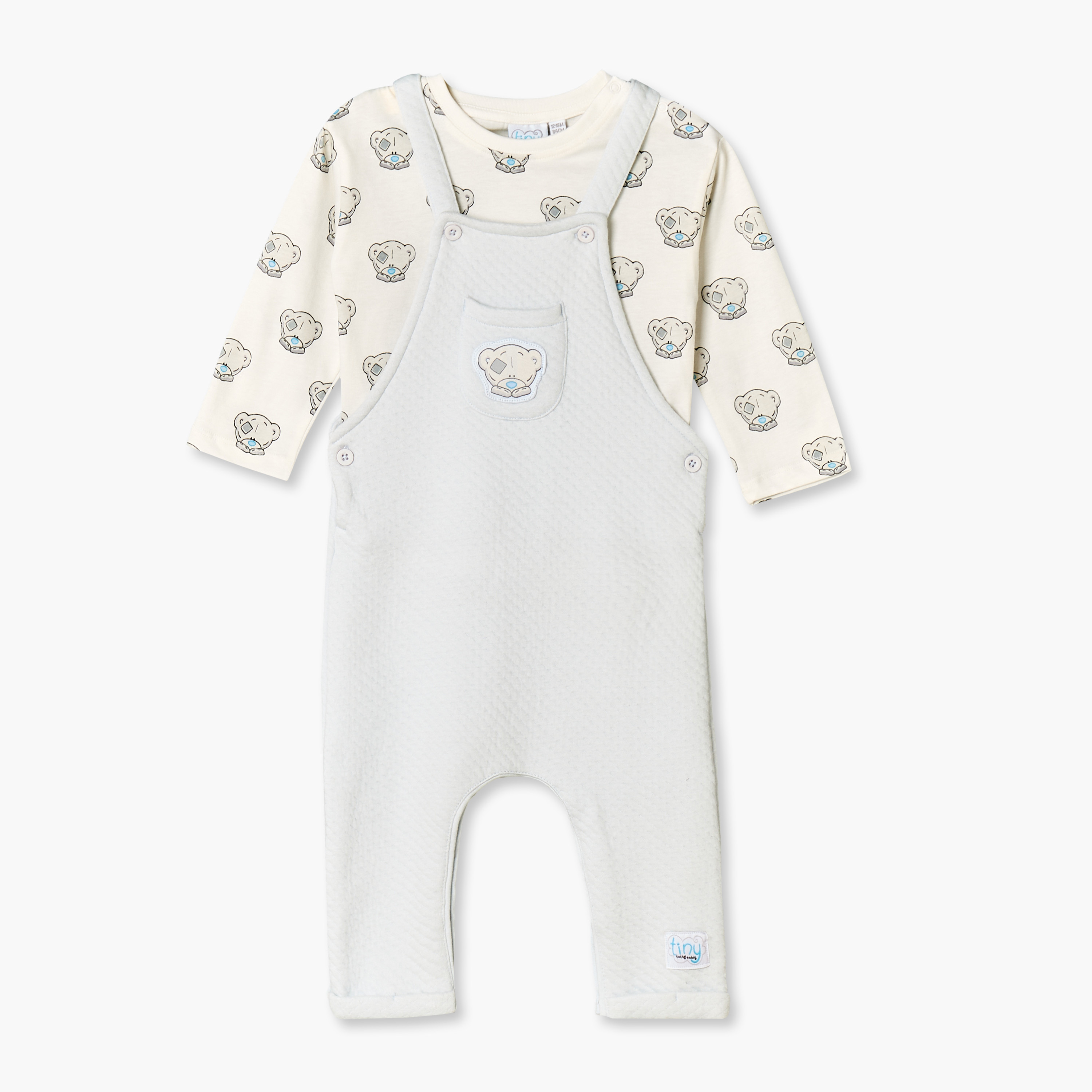 طقم تيشيرت بياقة مستديرة وأكمام طويلة ودنغري بطبعات الدب من كارت بلانش-baby-boys-clothing-setsandcoords-image-2