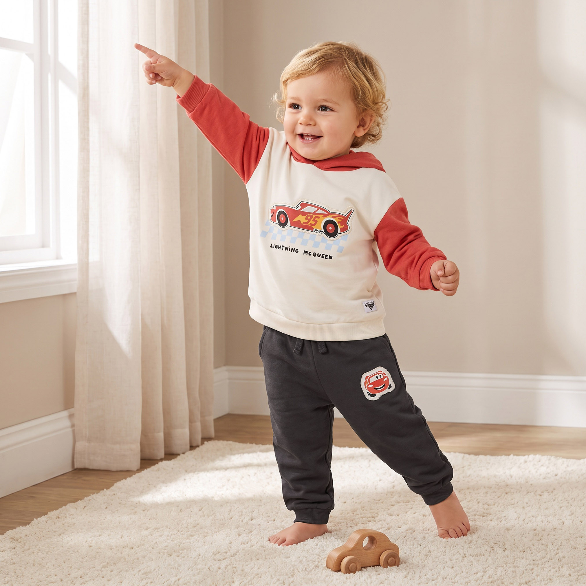 Disney Hooded Long Sleeves Sweatshirt and Joggers Set with Lightning McQueen Print-baby-boys-clothing-setsandcoords-image-1
