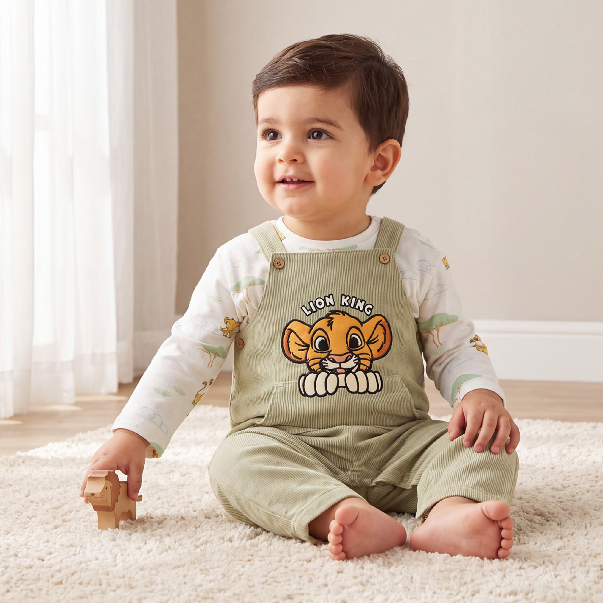 Disney Crew Neck Long Sleeves T-shirt and Dungaree Set with Lion King Print-baby-boys-clothing-setsandcoords-image-1