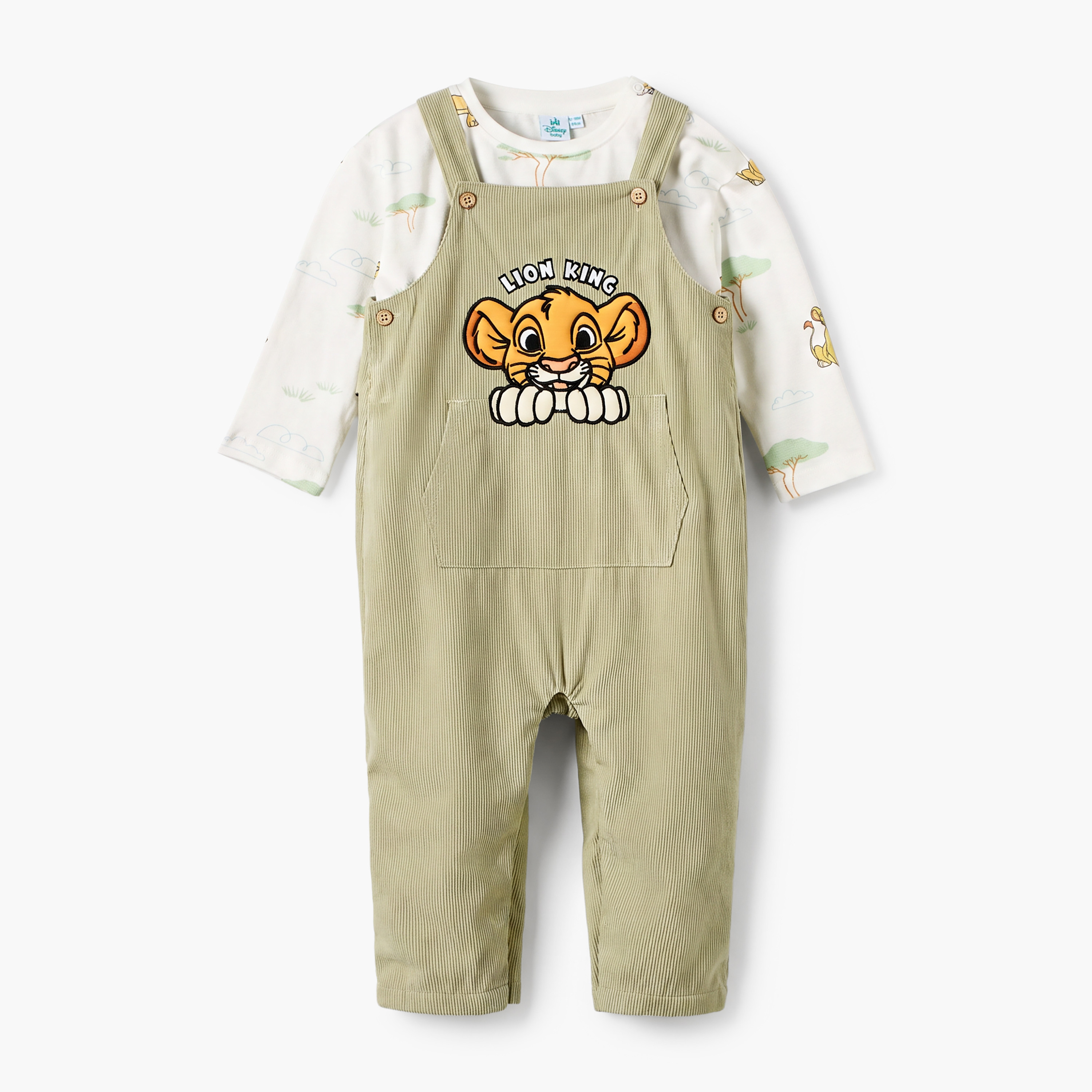 Disney Crew Neck Long Sleeves T-shirt and Dungaree Set with Lion King Print-baby-boys-clothing-setsandcoords-image-2