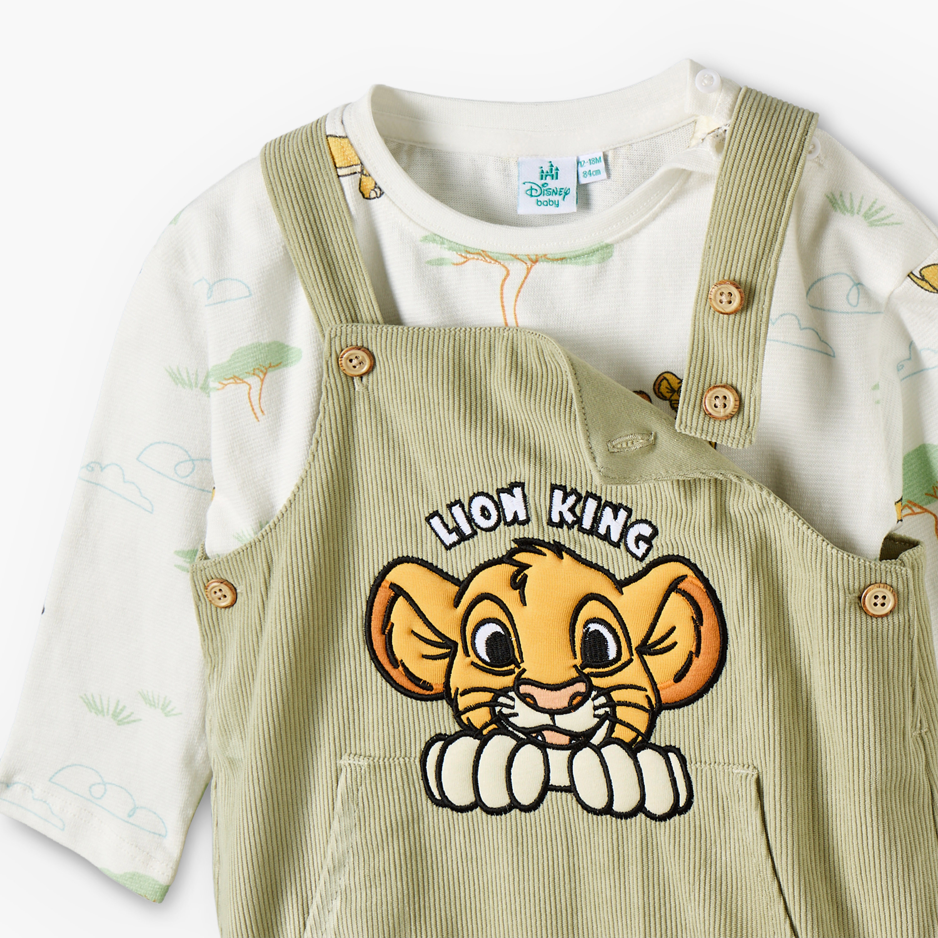 Disney Crew Neck Long Sleeves T-shirt and Dungaree Set with Lion King Print-baby-boys-clothing-setsandcoords-image-7