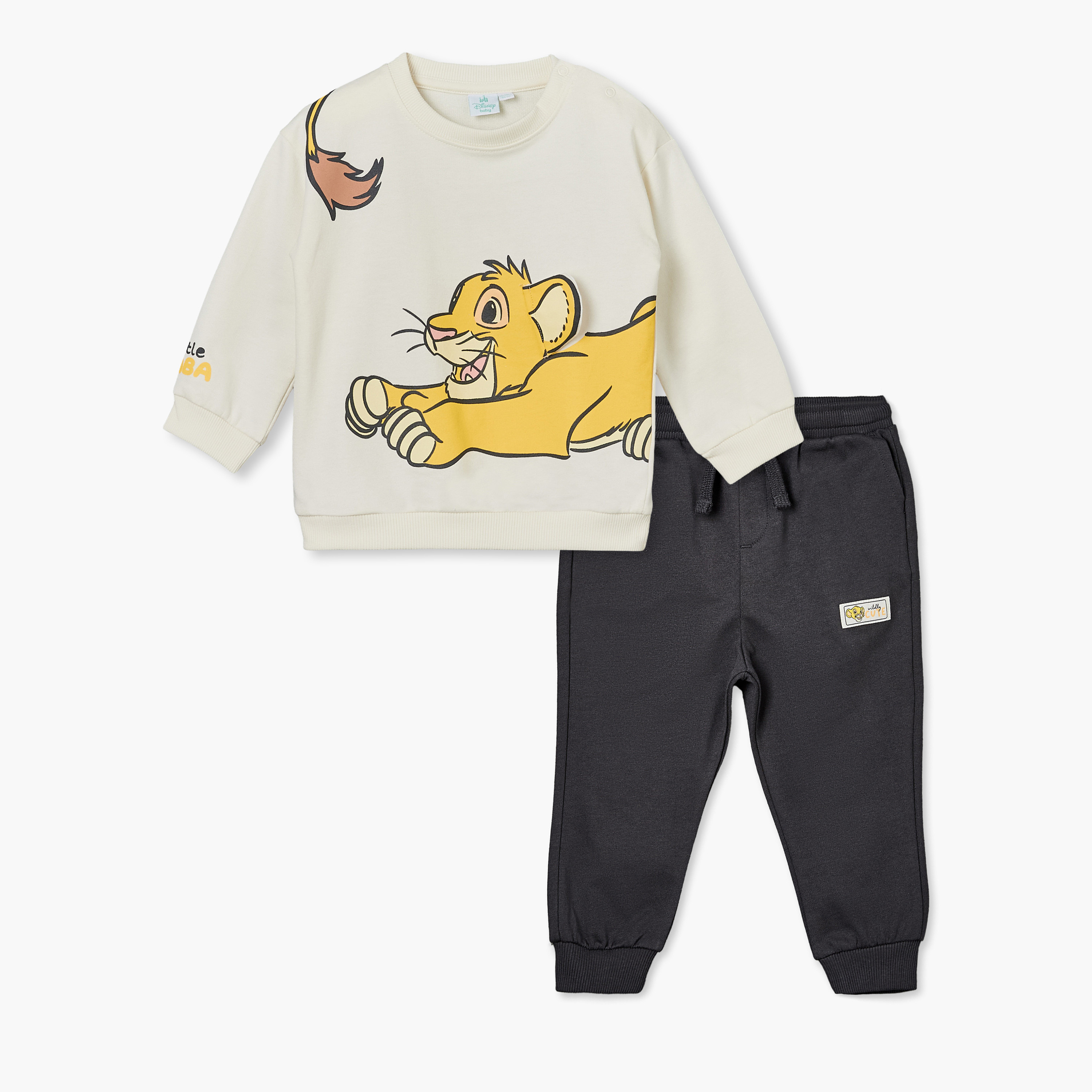 طقم سويت شيرت وبنطلون رياضي بياقة مستديرة وأكمام طويلة بطبعة سيمبا من ديزني-baby-boys-clothing-setsandcoords-image-2