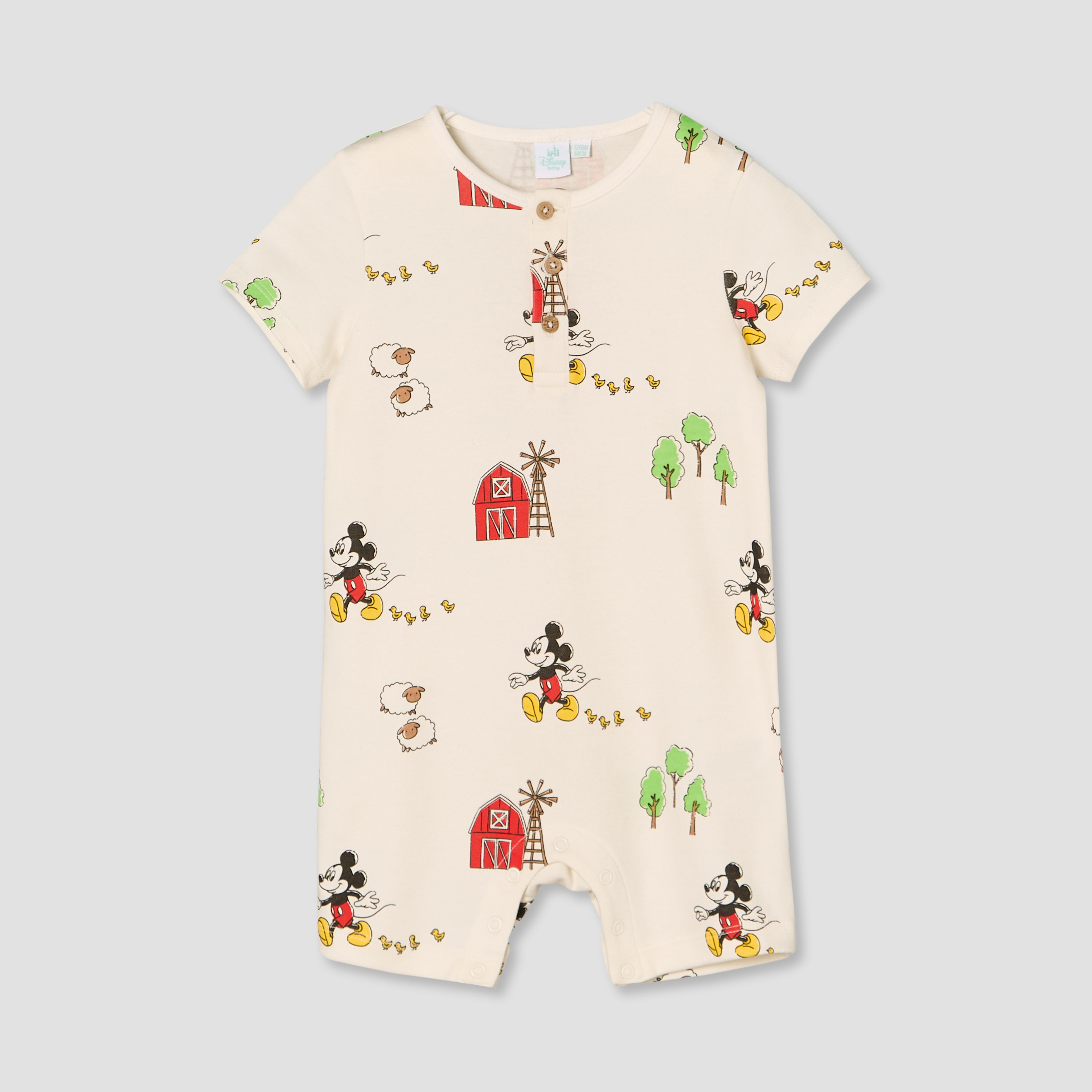 Pack of 2 Disney Round Neck Short Sleeves Romper with Mickey Mouse Print-baby-boys-clothing-rompers-image-4