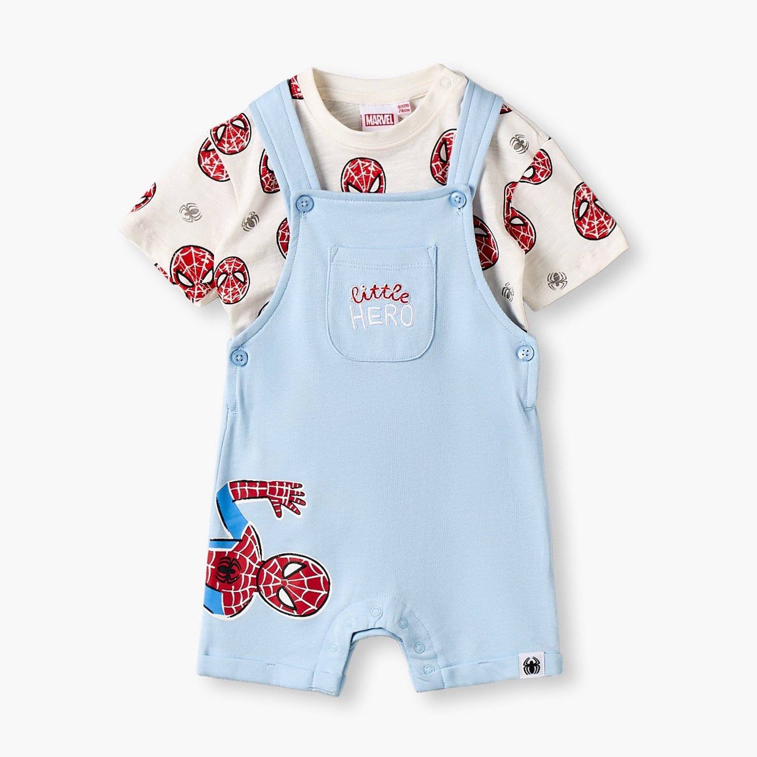 Round Neck Short Sleeves T-shirt and Dungaree Set with Spider-Man Print-baby-boys-clothing-setsandcoords-image-1