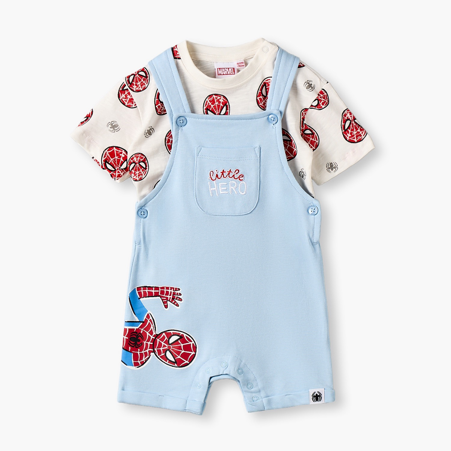 Round Neck Short Sleeves T-shirt and Dungaree Set with Spider-Man Print-baby-boys-clothing-setsandcoords-image-2