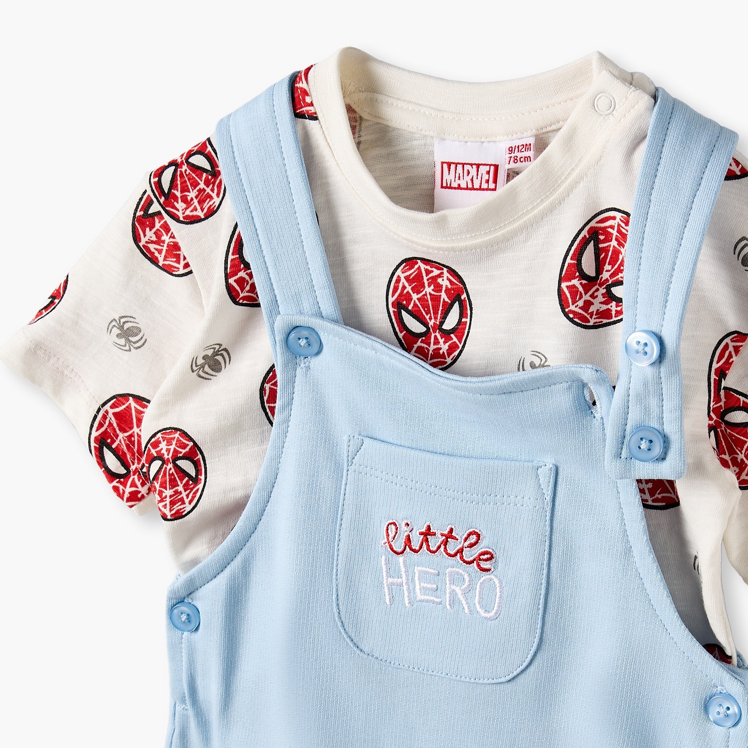 Round Neck Short Sleeves T-shirt and Dungaree Set with Spider-Man Print-baby-boys-clothing-setsandcoords-image-5