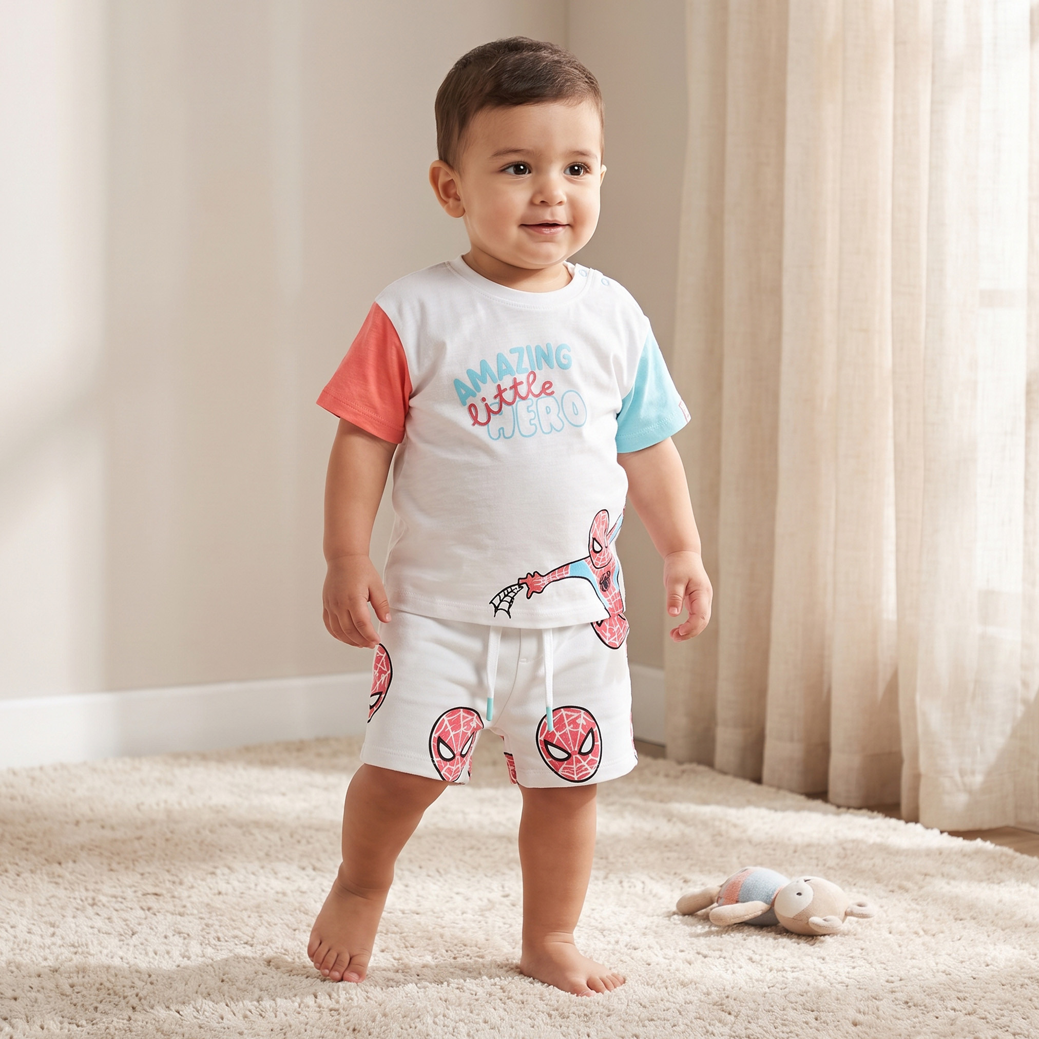 طقم تيشيرت بياقة ضيقة وأكمام قصيرة وشورت بطبعات سبايدرمان-baby-boys-clothing-setsandcoords-image-1