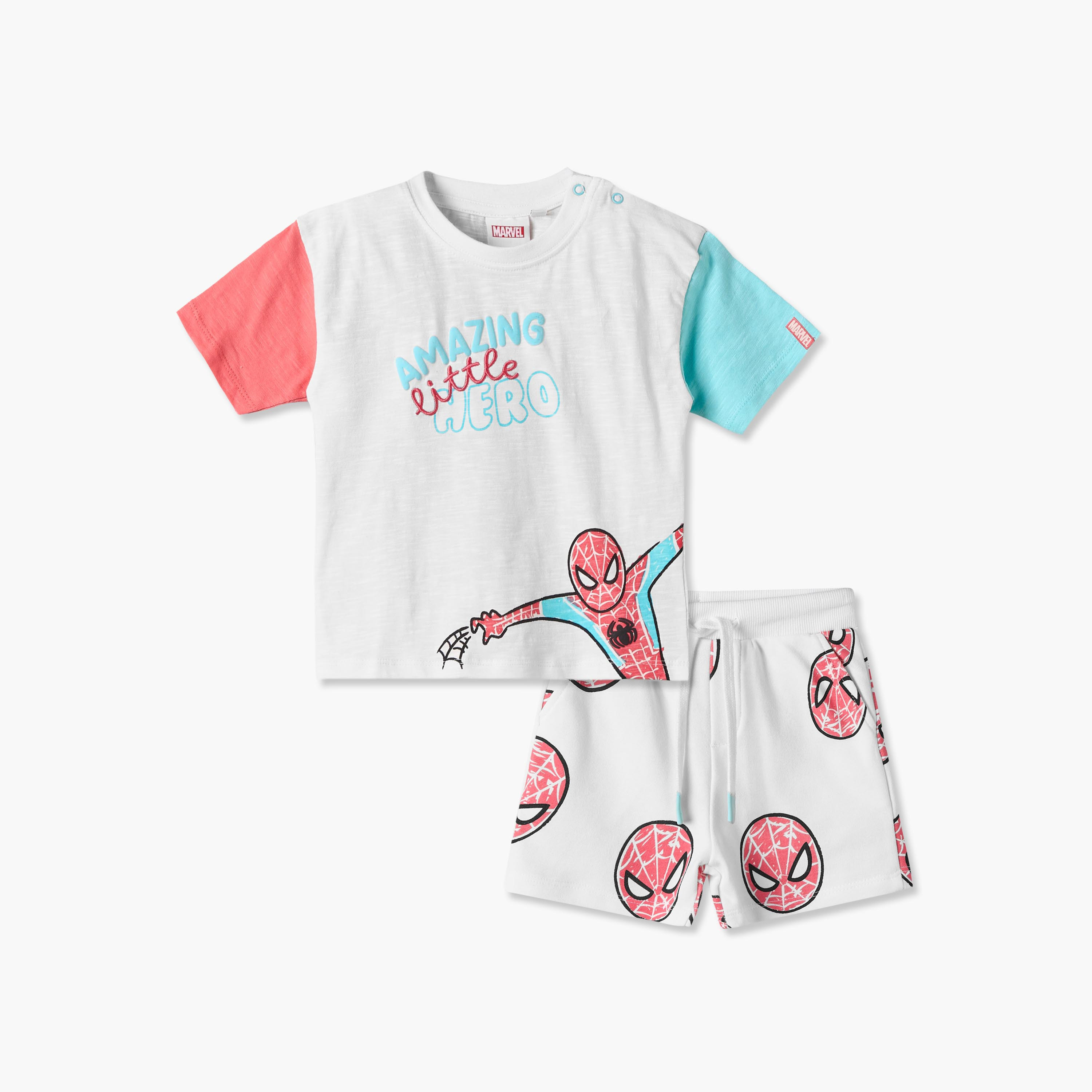 طقم تيشيرت بياقة ضيقة وأكمام قصيرة وشورت بطبعات سبايدرمان-baby-boys-clothing-setsandcoords-image-2