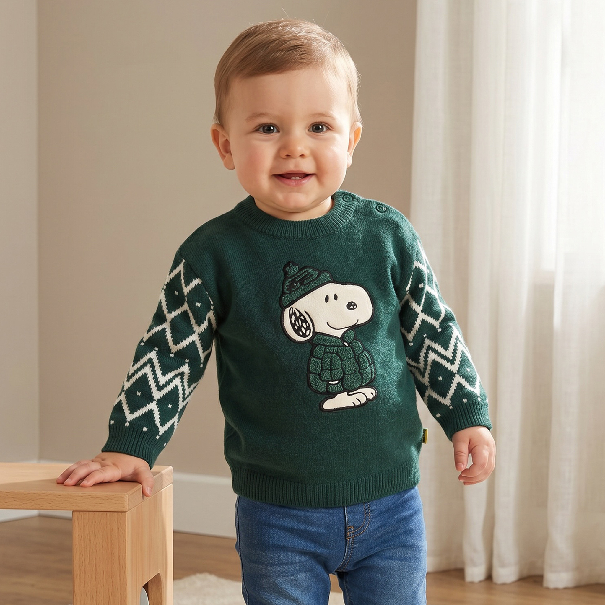 كنزة بياقة ضيقة وزخارف سنوبي-baby-boys-clothing-winterwear-jumpersandcardigans-image-1
