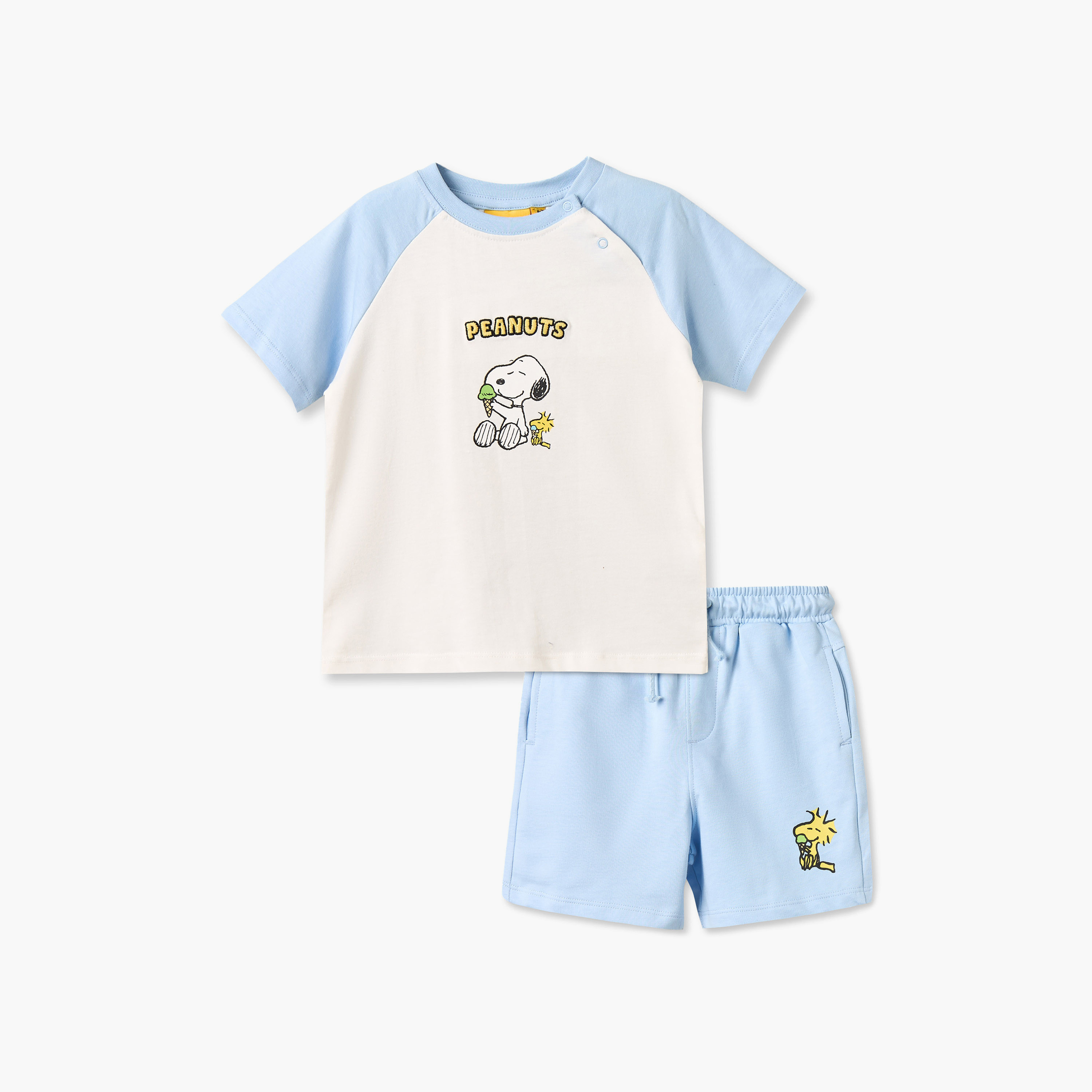 Crew Neck Short Sleeves T-shirt and Shorts Set with Snoopy Print-baby-boys-clothing-setsandcoords-image-2