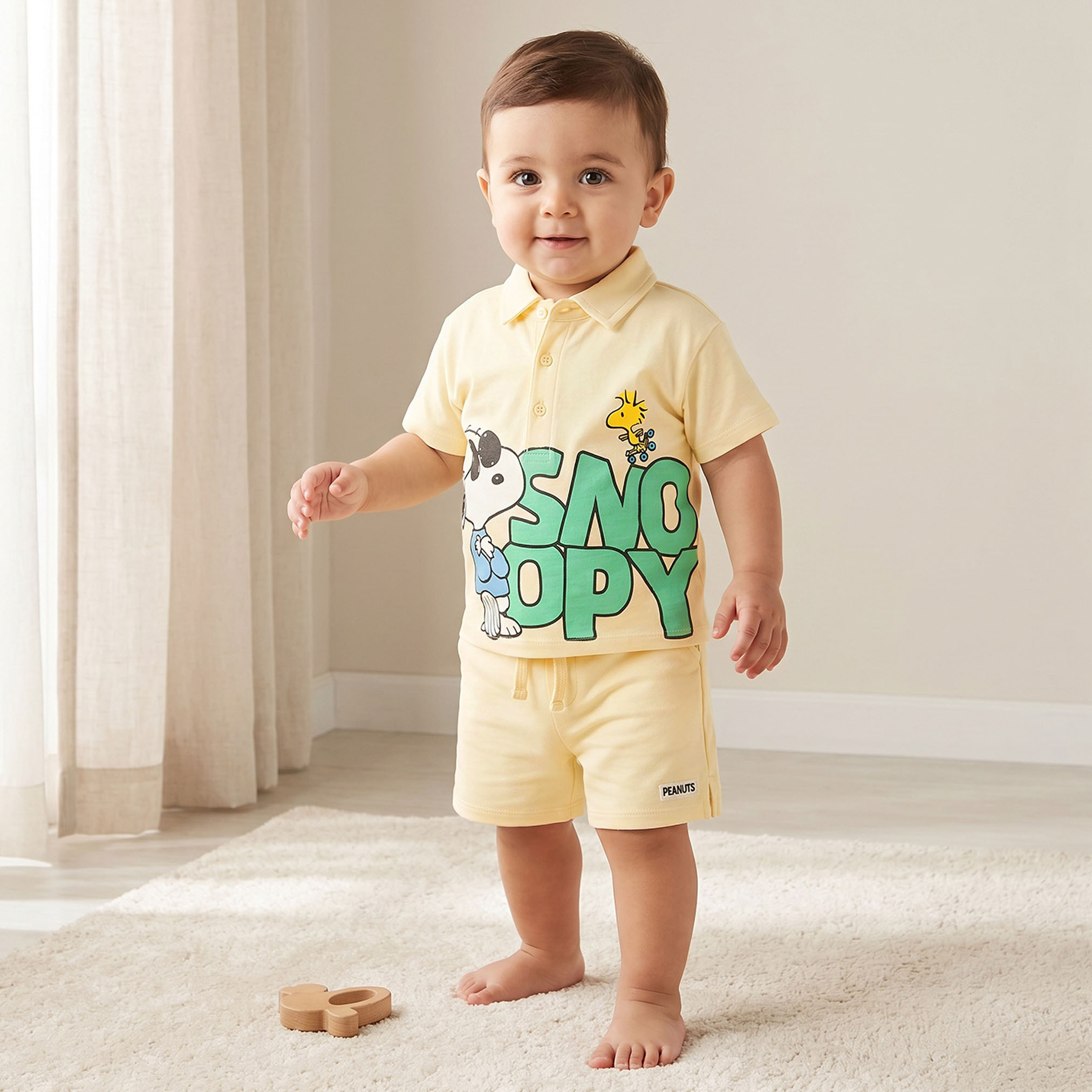 Collared Short Sleeves Polo T-shirt and Shorts Set with Snoopy Print-baby-boys-clothing-setsandcoords-image-1