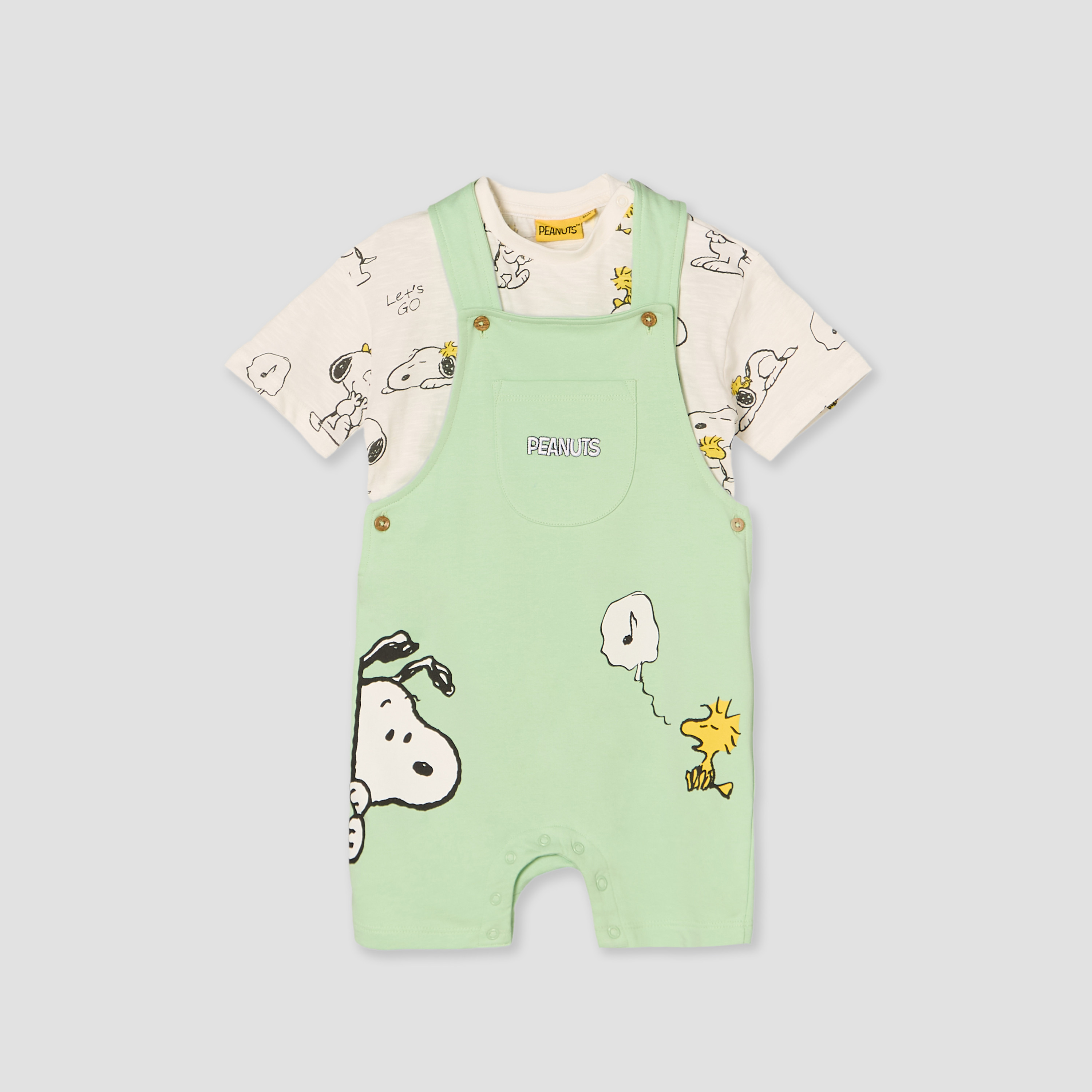 Crew Neck Short Sleeves T-shirt and Dungaree Set with Snoopy Print-baby-boys-clothing-setsandcoords-image-2