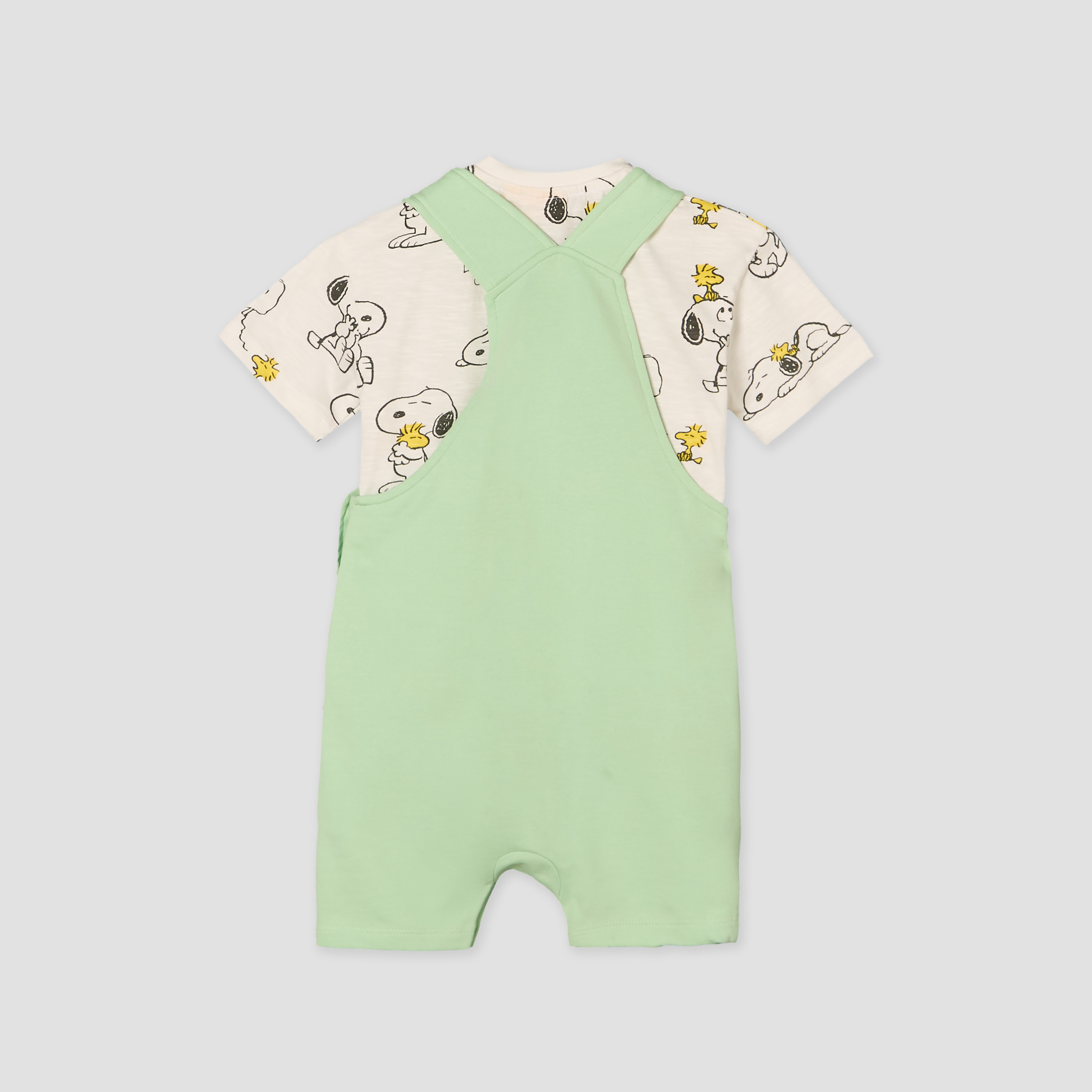 Crew Neck Short Sleeves T-shirt and Dungaree Set with Snoopy Print-baby-boys-clothing-setsandcoords-image-3