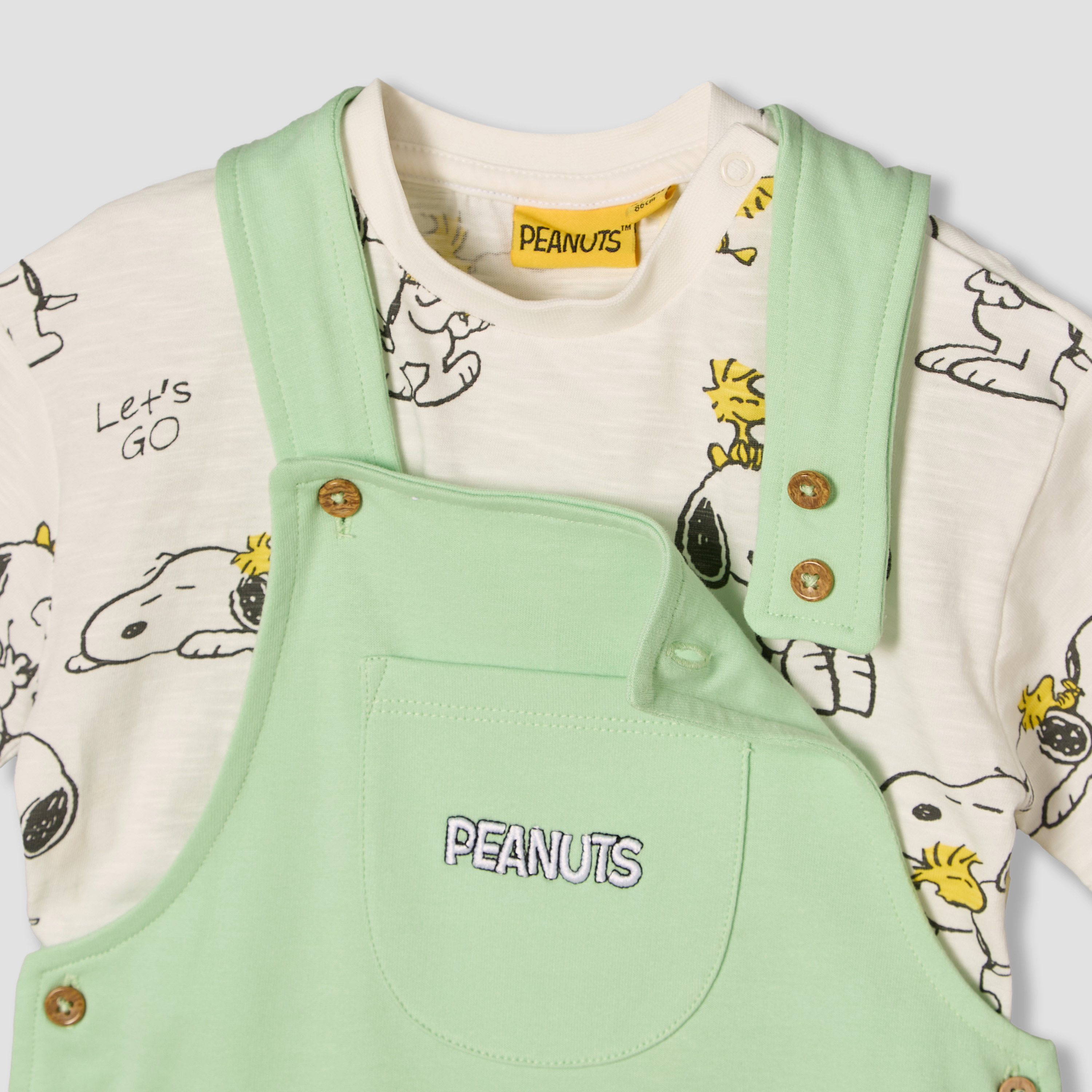 Crew Neck Short Sleeves T-shirt and Dungaree Set with Snoopy Print-baby-boys-clothing-setsandcoords-image-6