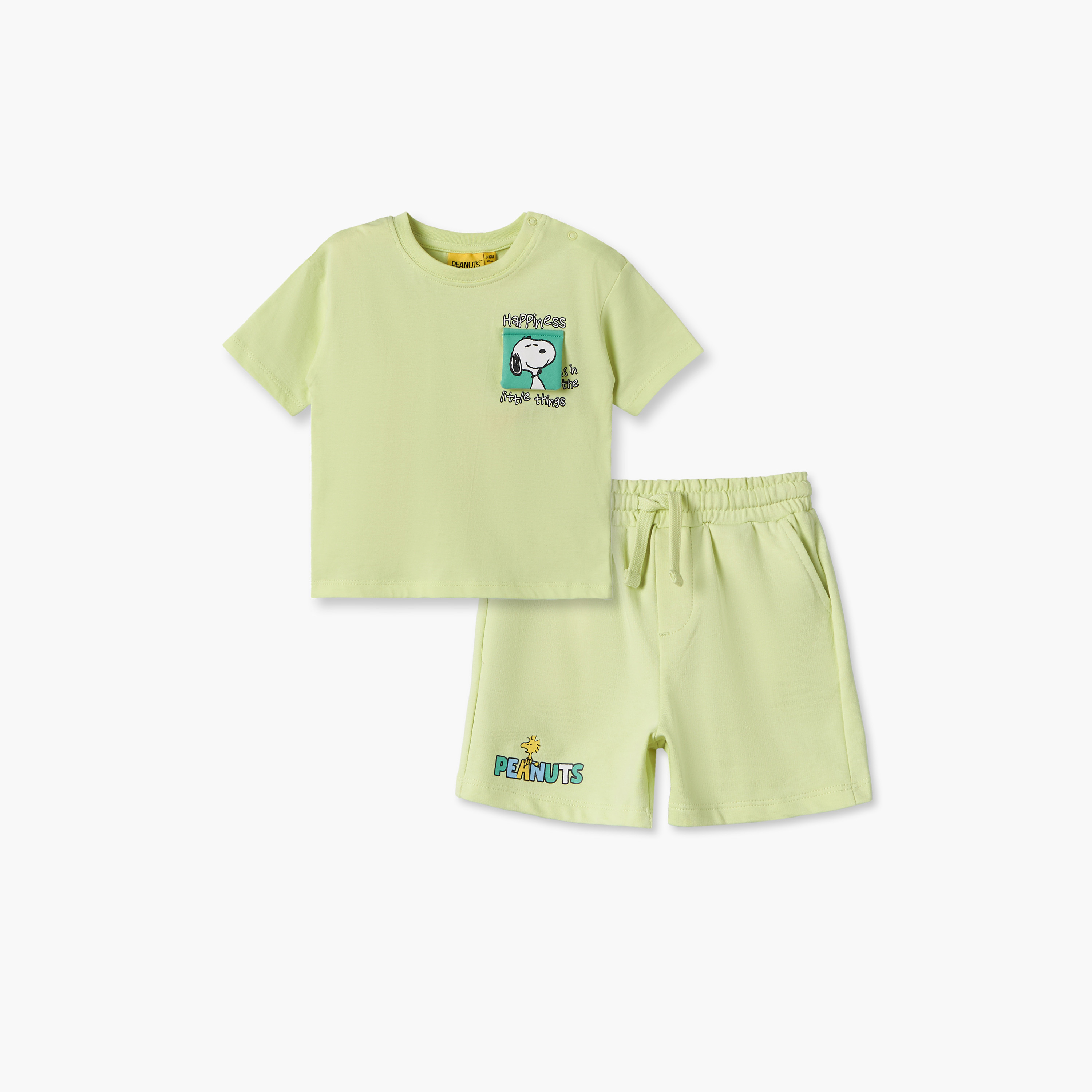 طقم شورت وتيشيرت بياقة ضيقة وأكمام قصيرة وطبعات سنوبي-baby-boys-clothing-setsandcoords-image-1
