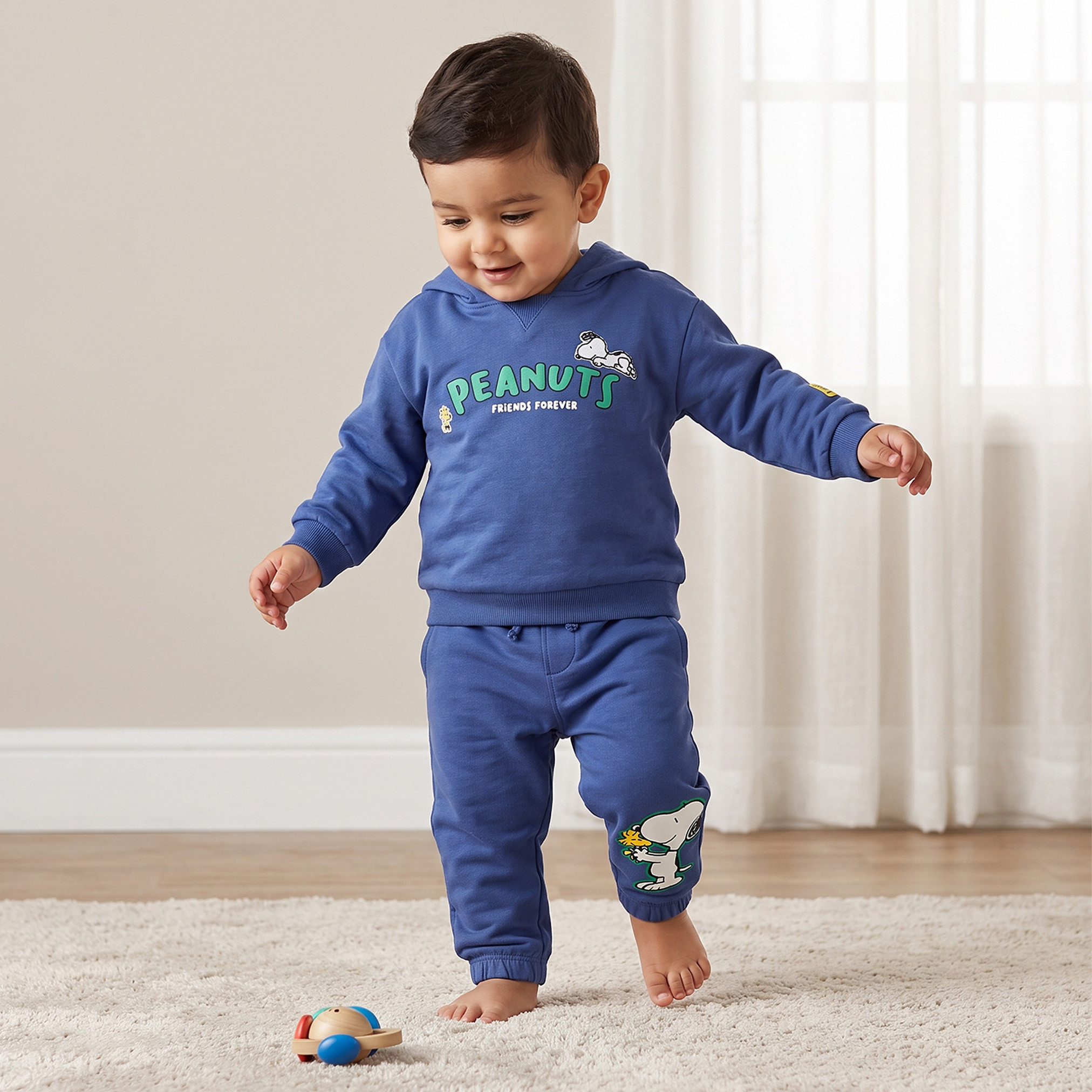Hooded Neck Long Sleeves Sweatshirt and Joggers Set with Snoopy Print-baby-boys-clothing-setsandcoords-image-1