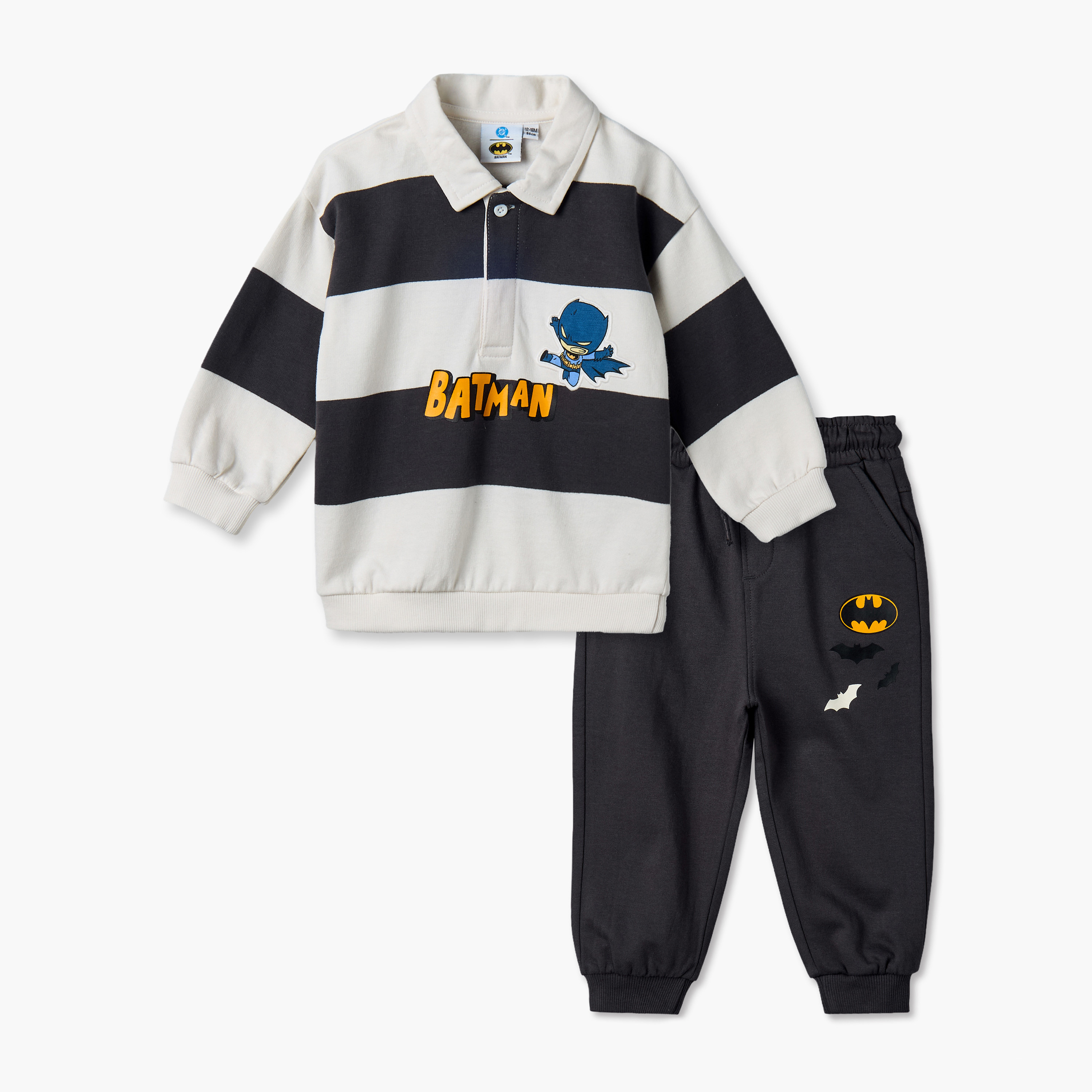 Collared Long Sleeves Sweatshirt and Joggers Set with Batman Print-baby-boys-clothing-setsandcoords-image-1