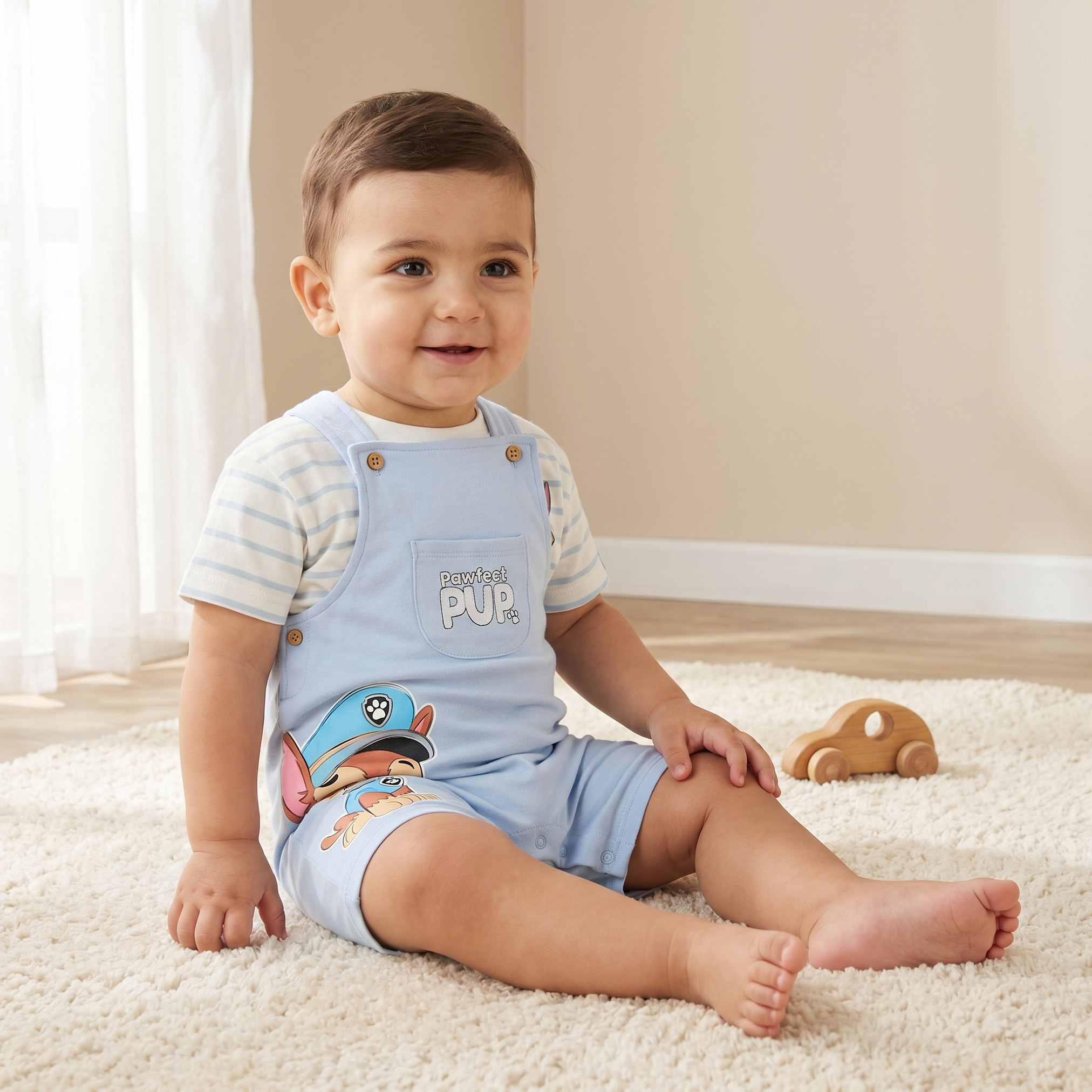 طقم دنغري وتيشيرت بياقة ضيقة وأكمام قصيرة بطبعات-baby-boys-clothing-setsandcoords-image-1