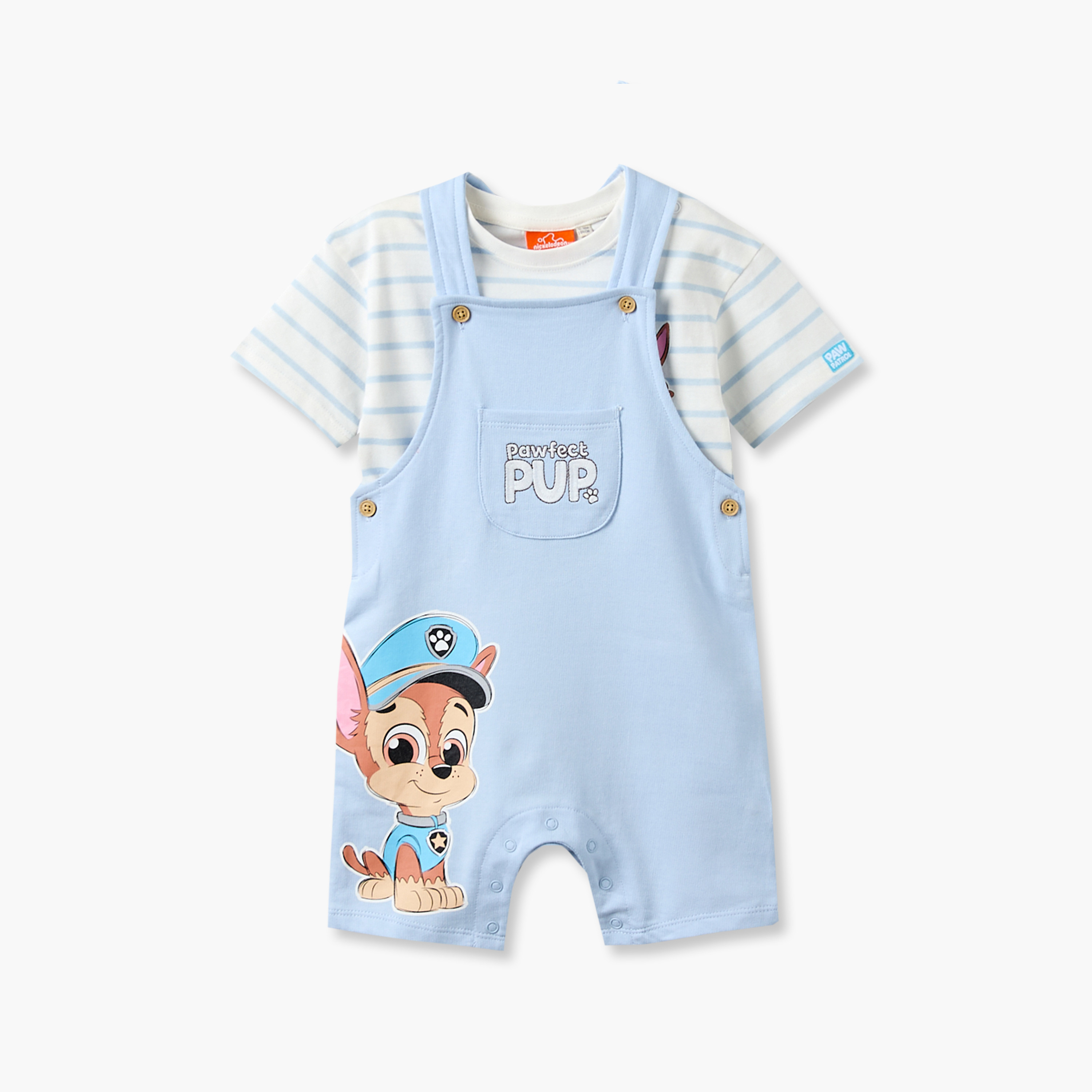 طقم دنغري وتيشيرت بياقة ضيقة وأكمام قصيرة بطبعات-baby-boys-clothing-setsandcoords-image-2