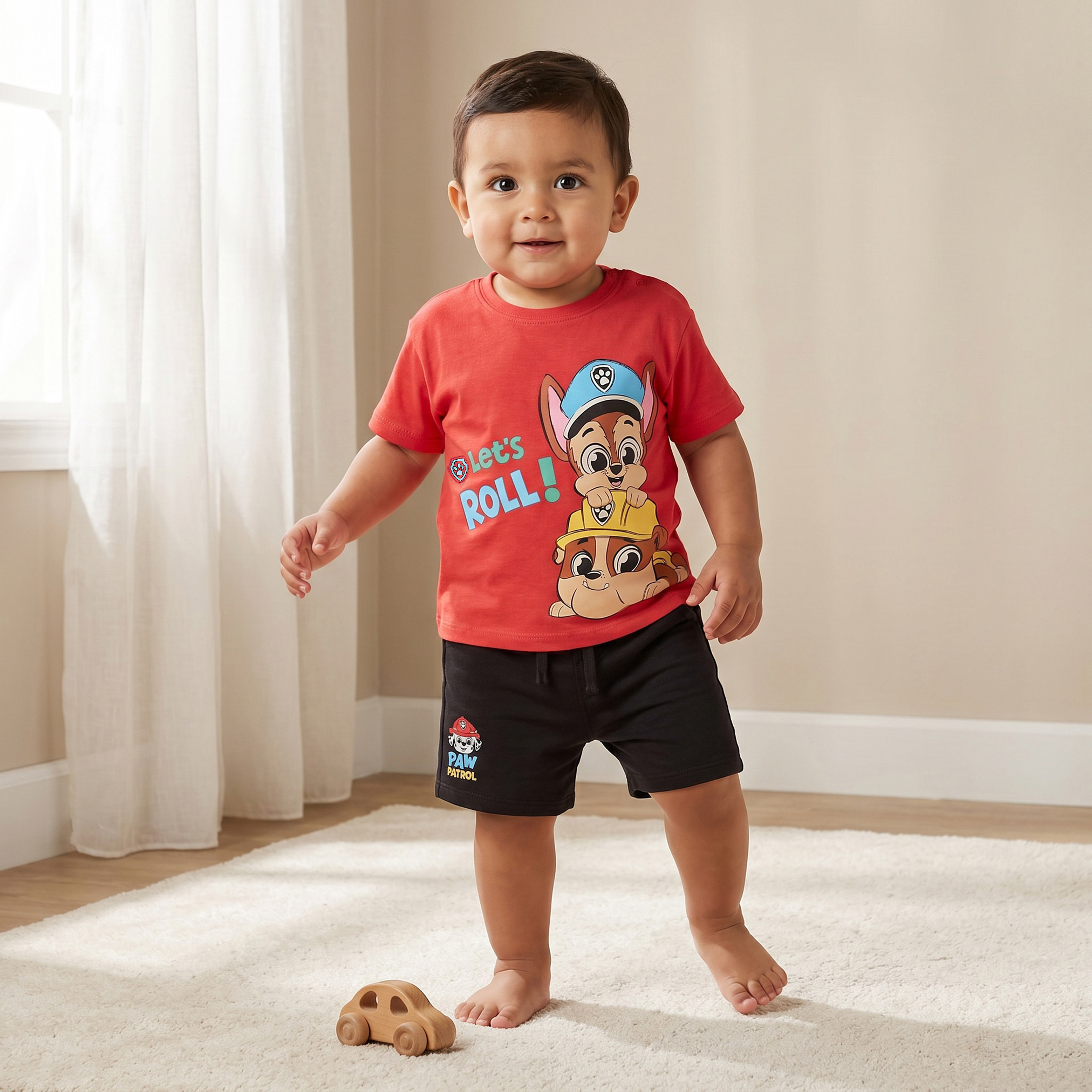 طقم تيشيرت بياقة مستديرة وأكمام قصيرة وشورت بطبعة باو باترول-baby-boys-clothing-setsandcoords-image-1